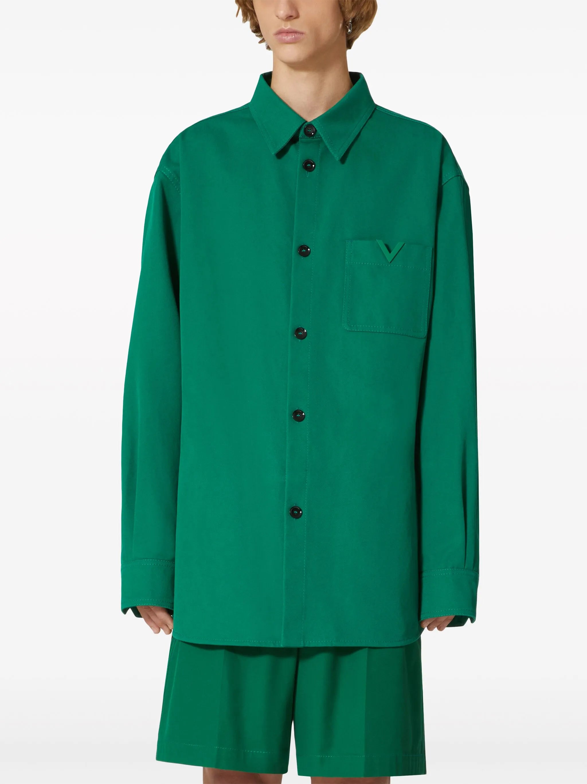 V-detail canvas shirt jacket