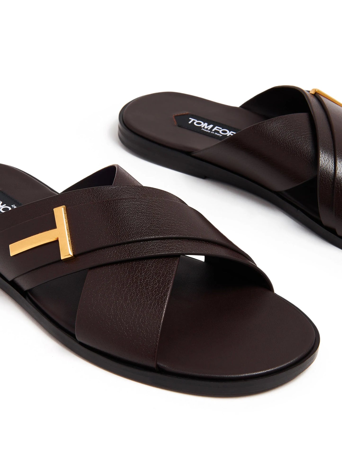 logo-plaque leather slides