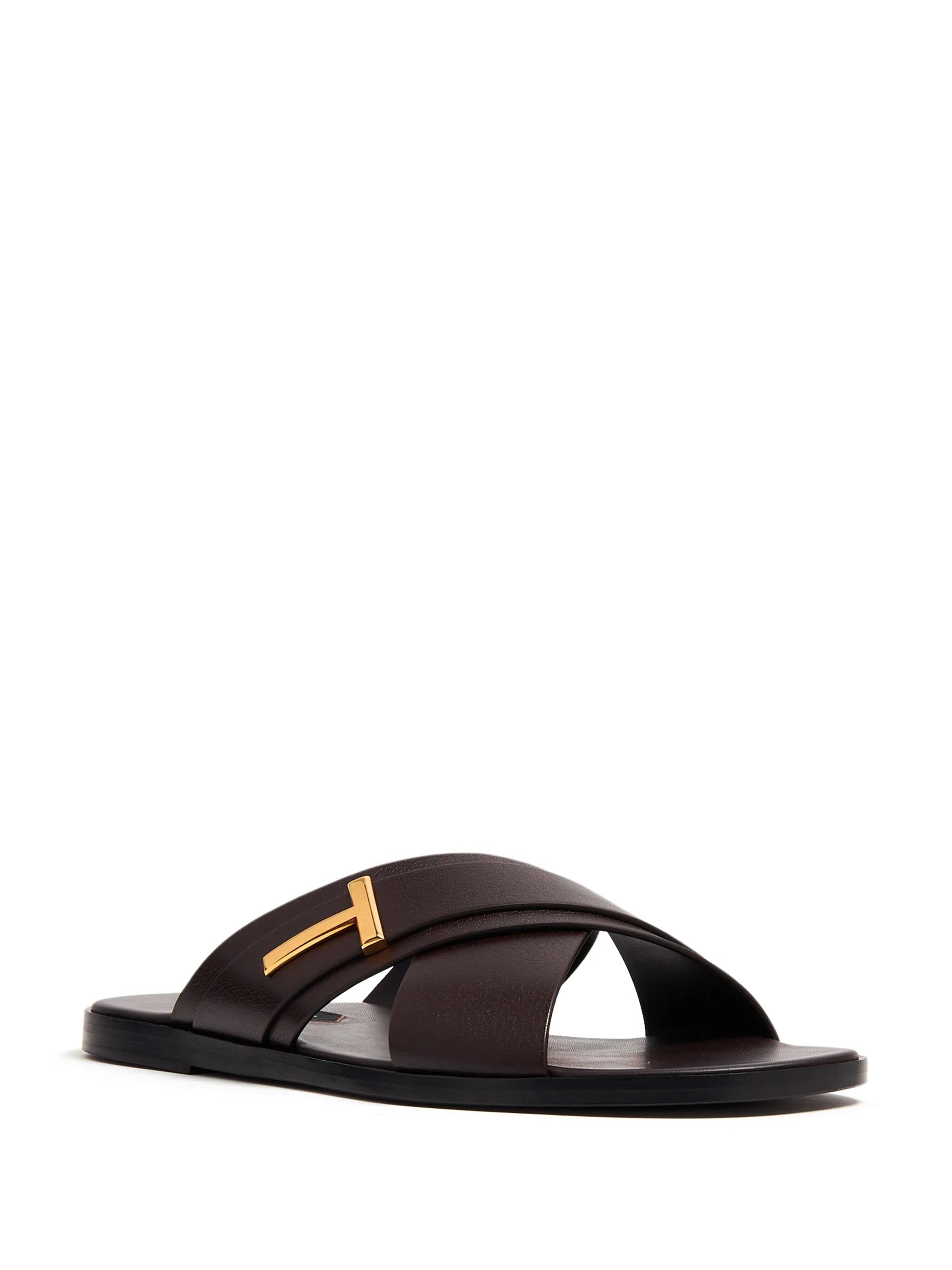 logo-plaque leather slides