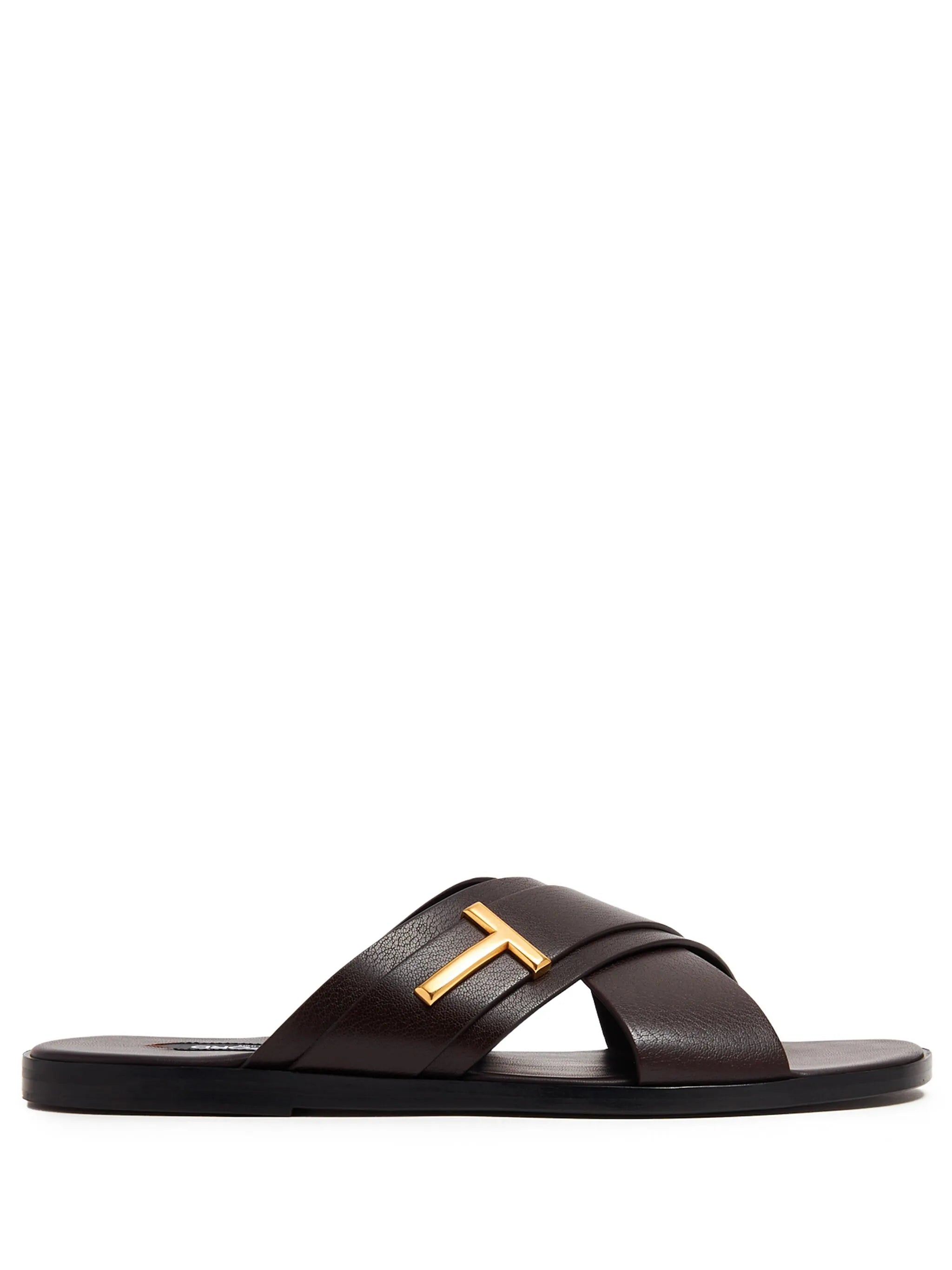 logo-plaque leather slides