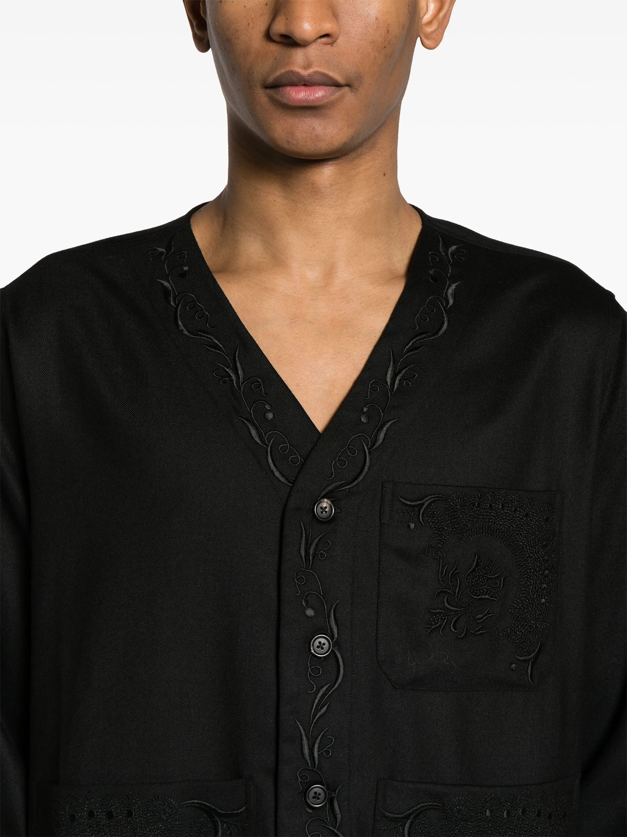 Dumas floral-embroidered twill overshirt