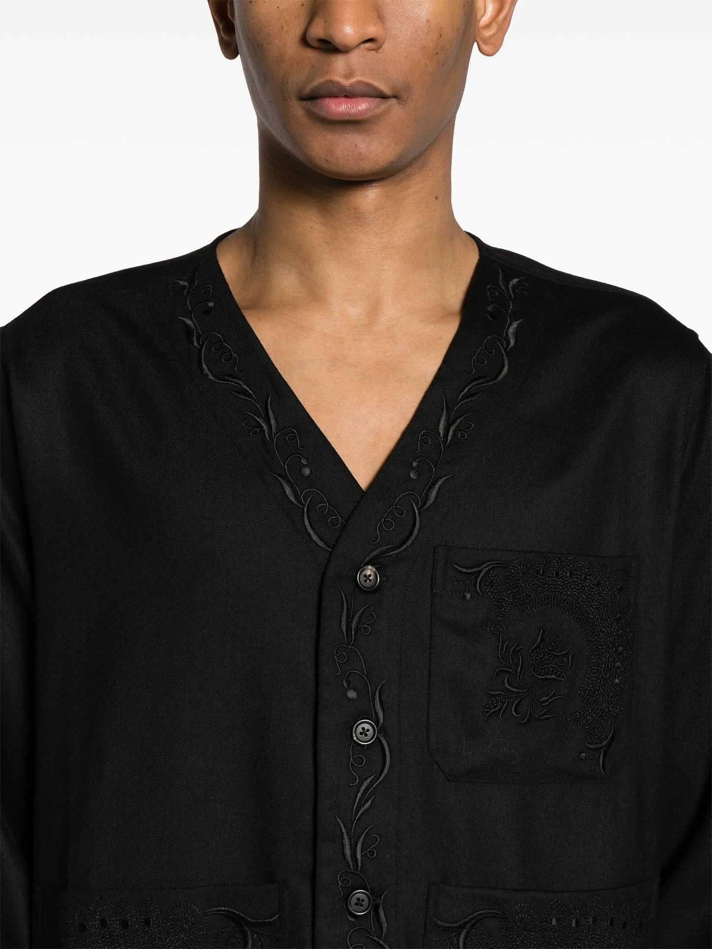 Dumas floral-embroidered twill overshirt