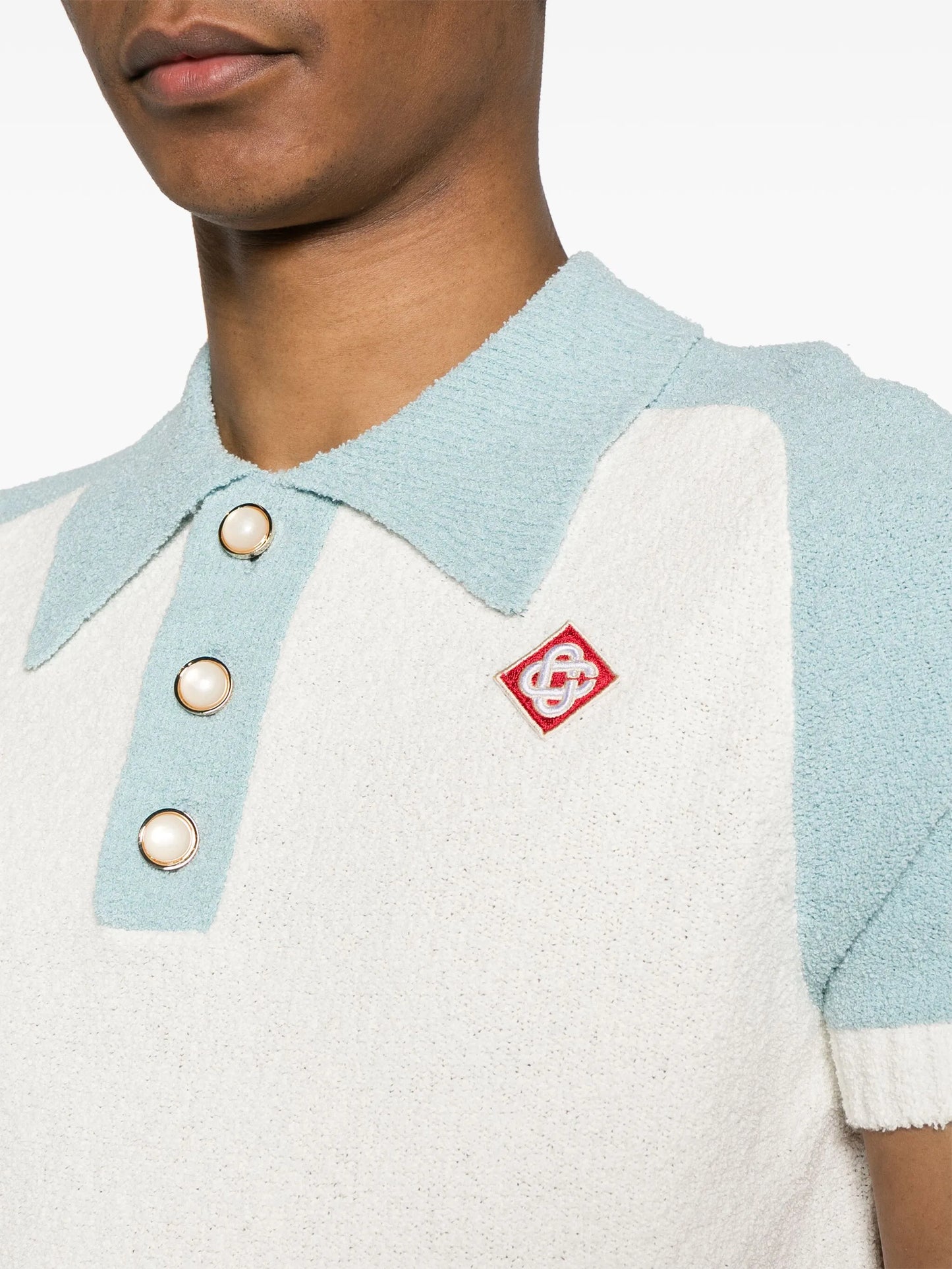colour-block bouclé polo shirt