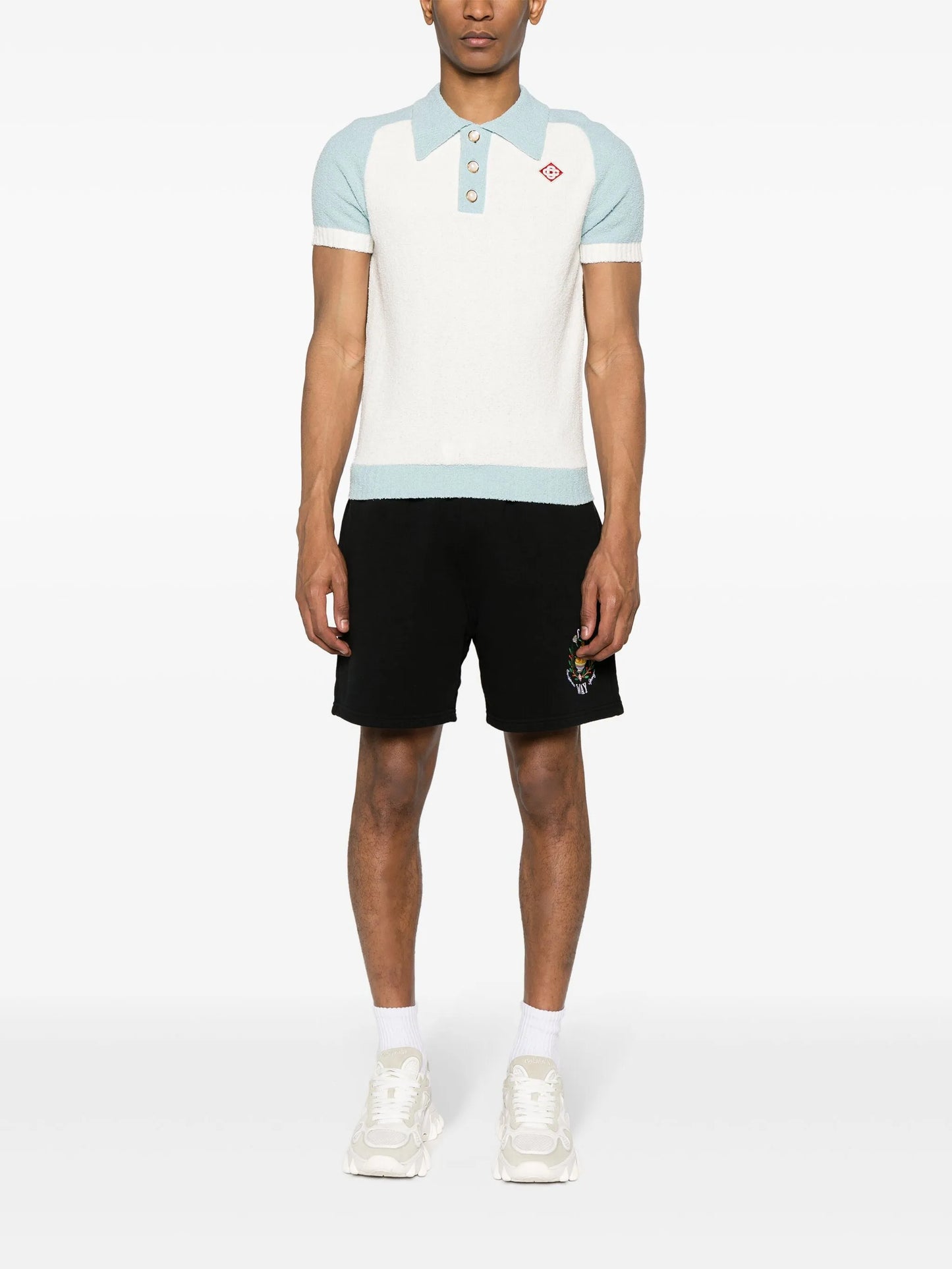 colour-block bouclé polo shirt