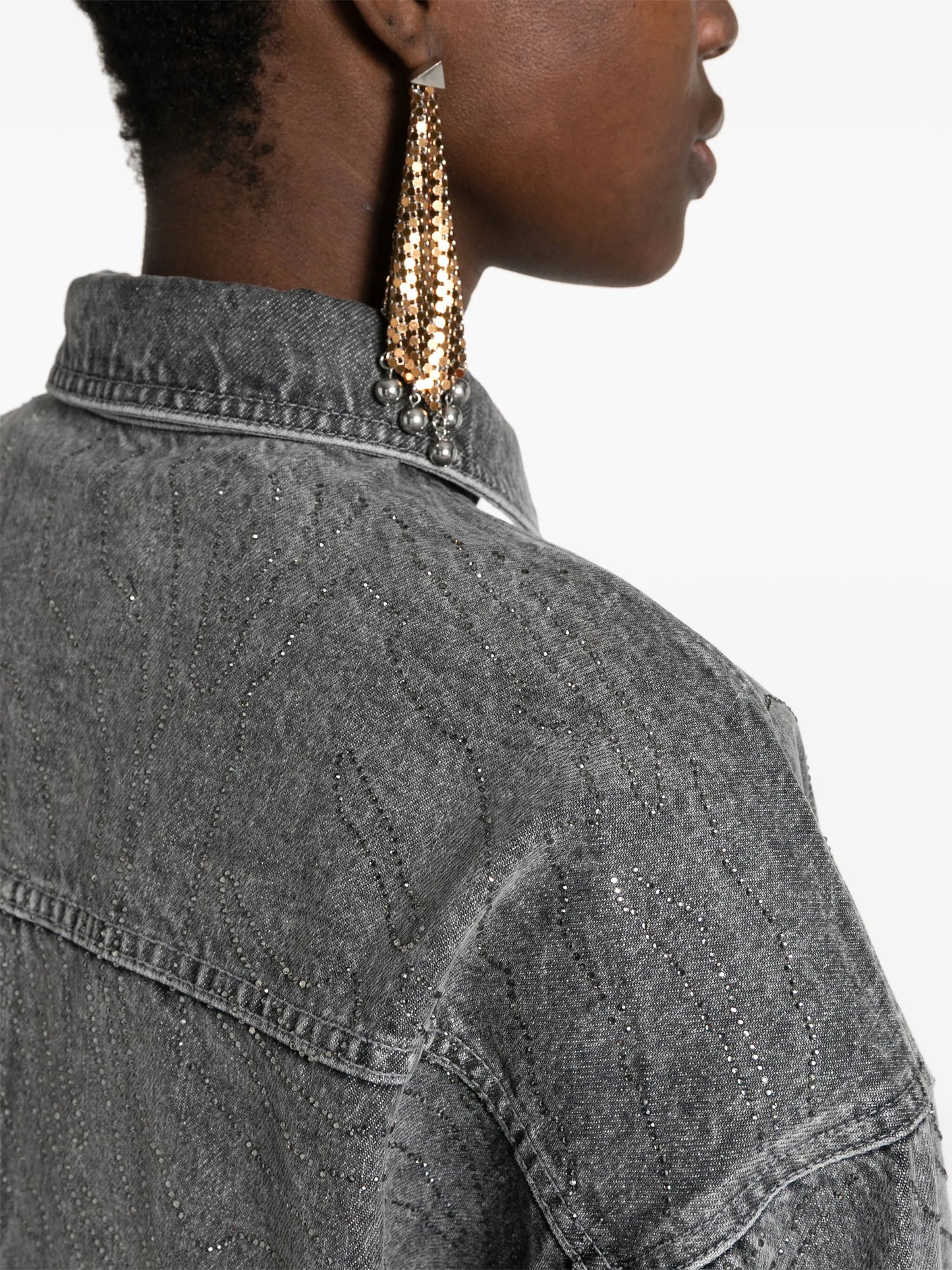 rhinestone-embellished denim shirt