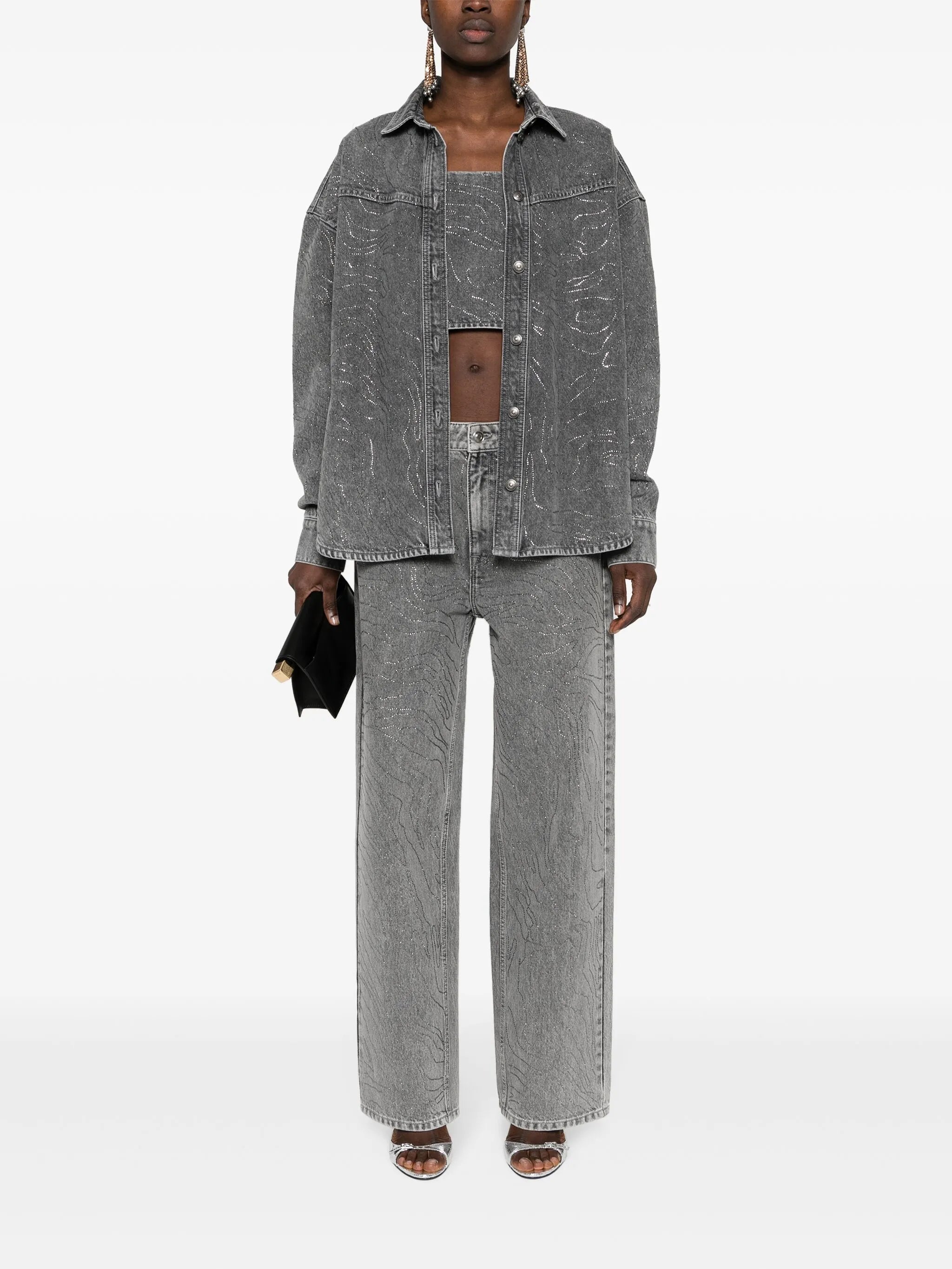 rhinestone-embellished denim shirt