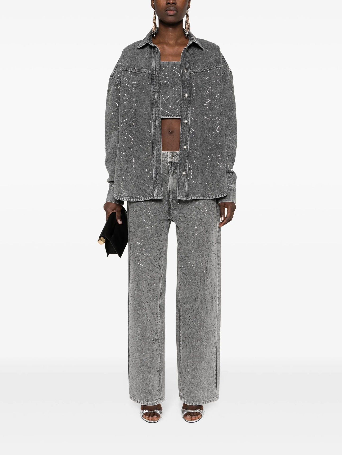 rhinestone-embellished denim shirt