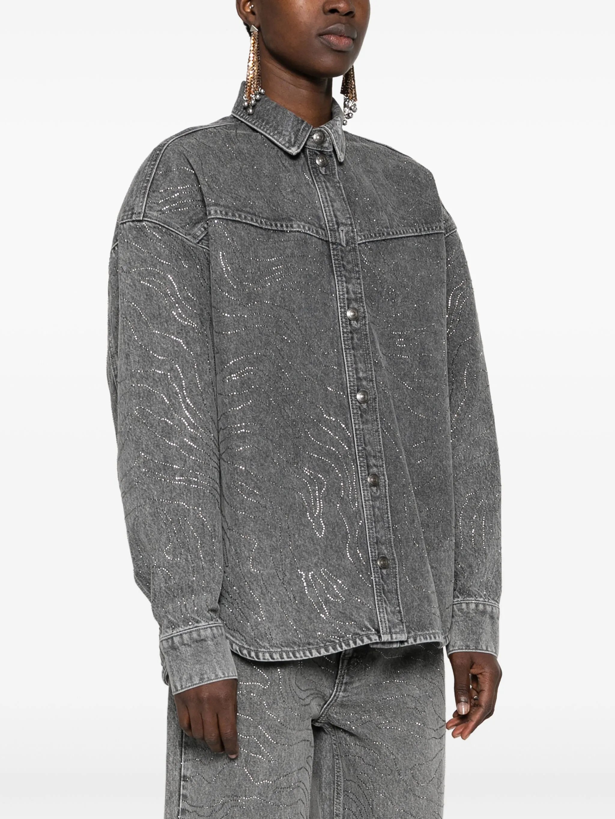 rhinestone-embellished denim shirt