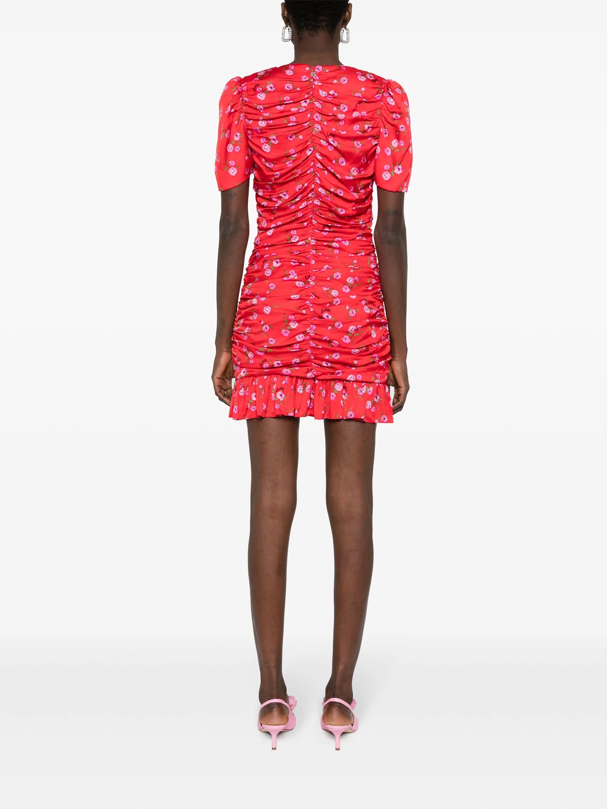 floral-print ruched mini dress