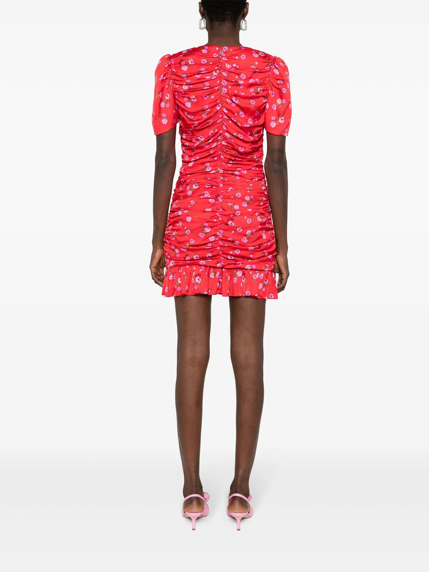 floral-print ruched mini dress