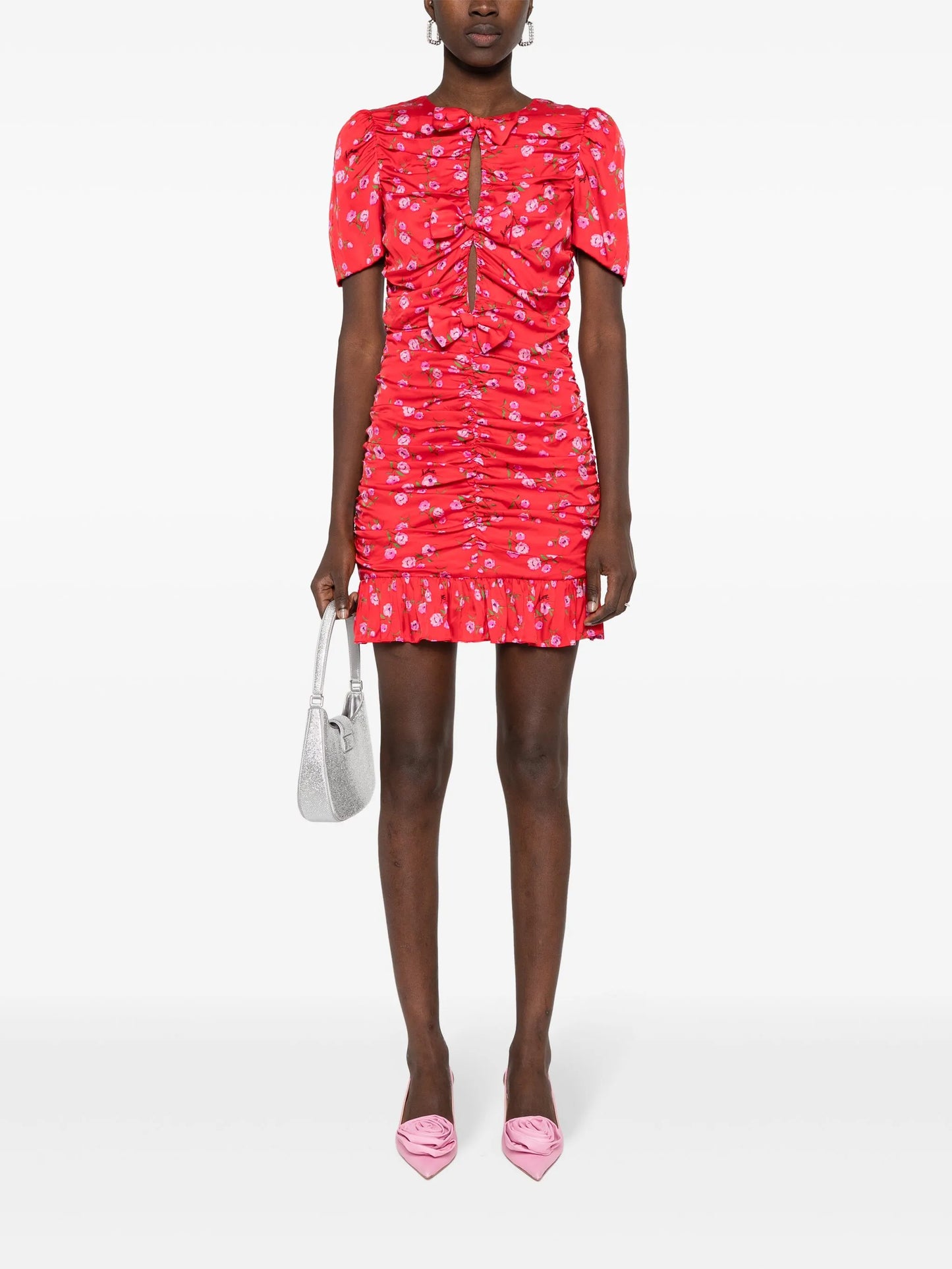 floral-print ruched mini dress