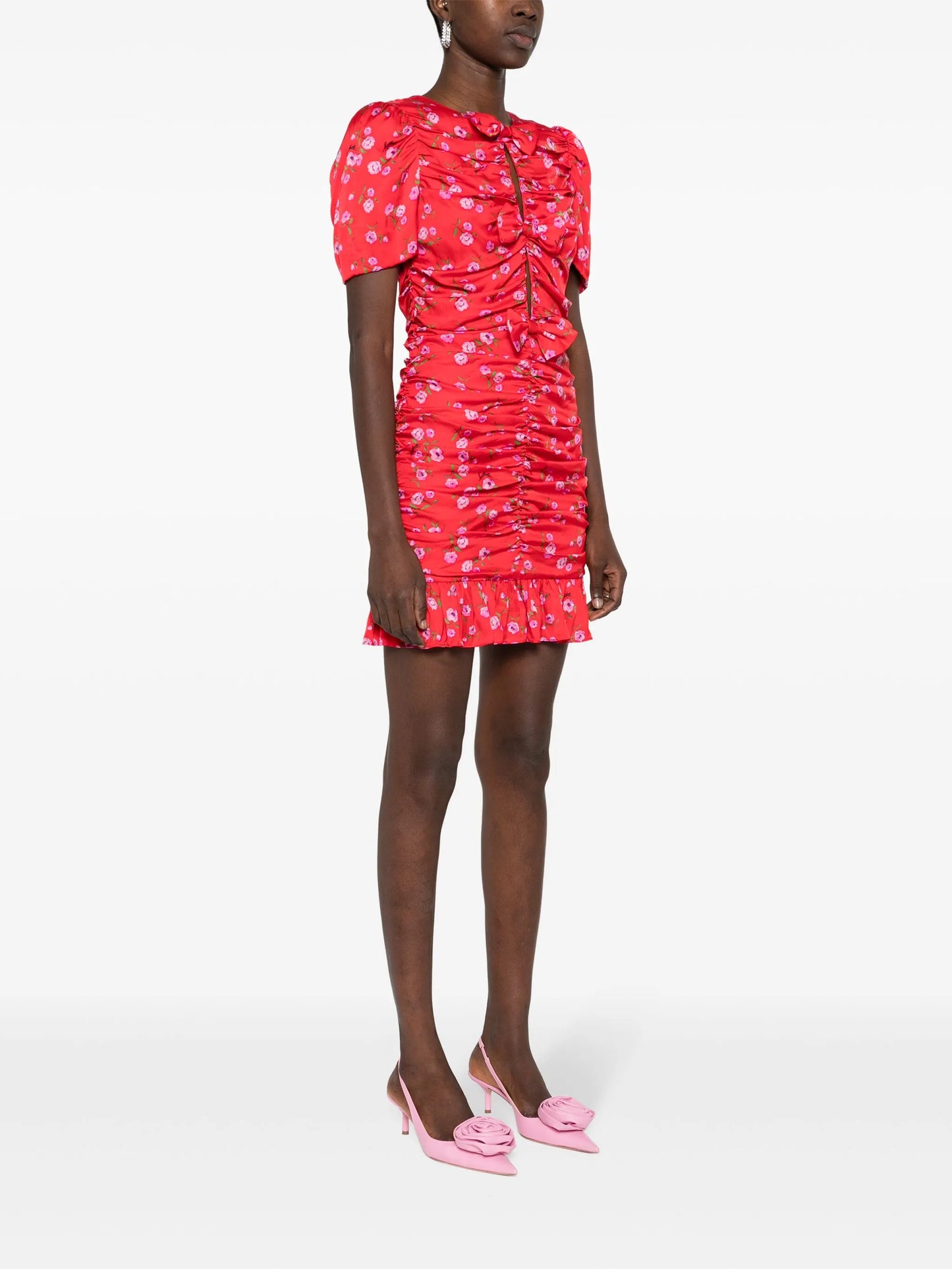 floral-print ruched mini dress