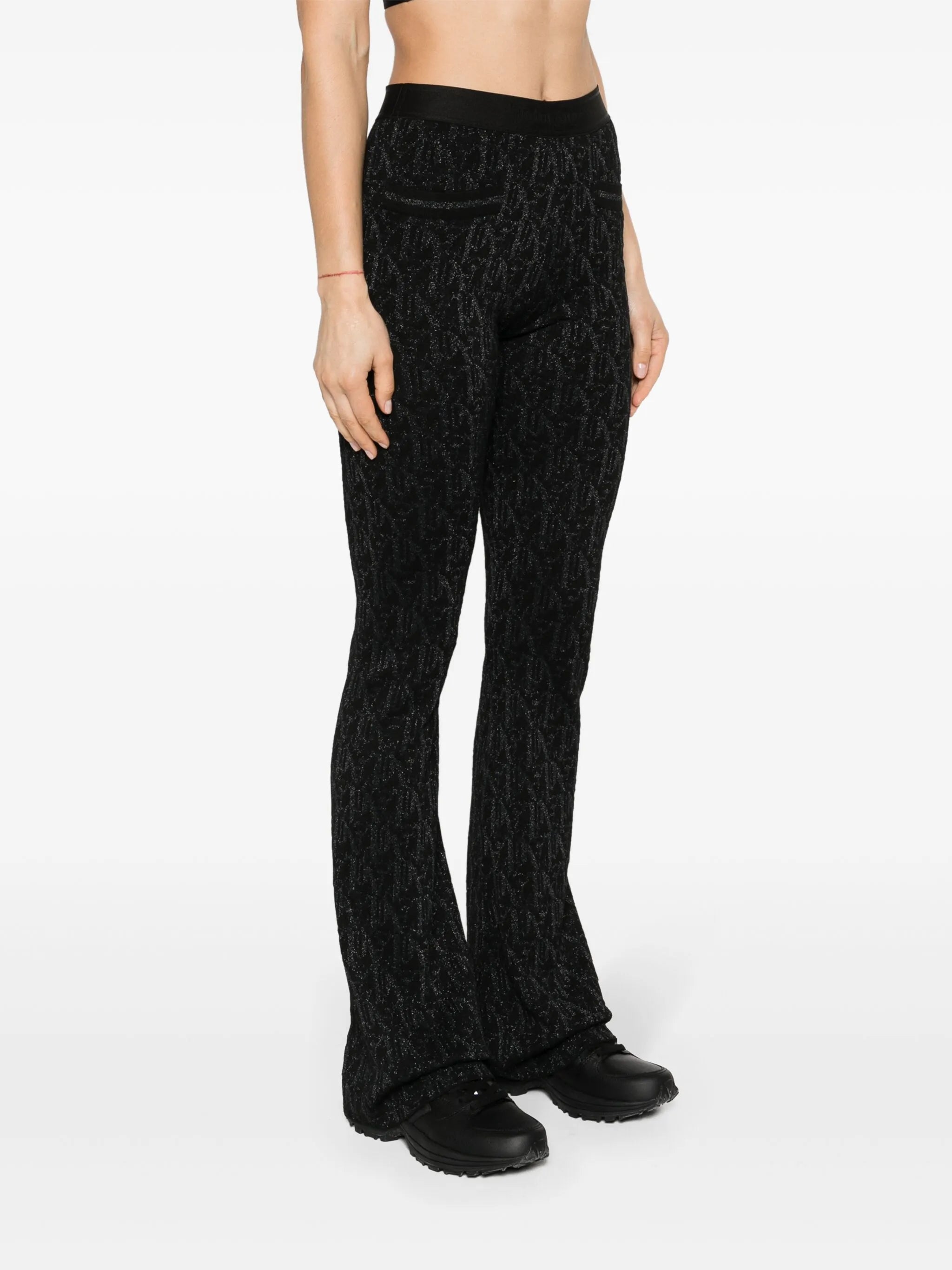 monogram-jacquard knitted flared trousers