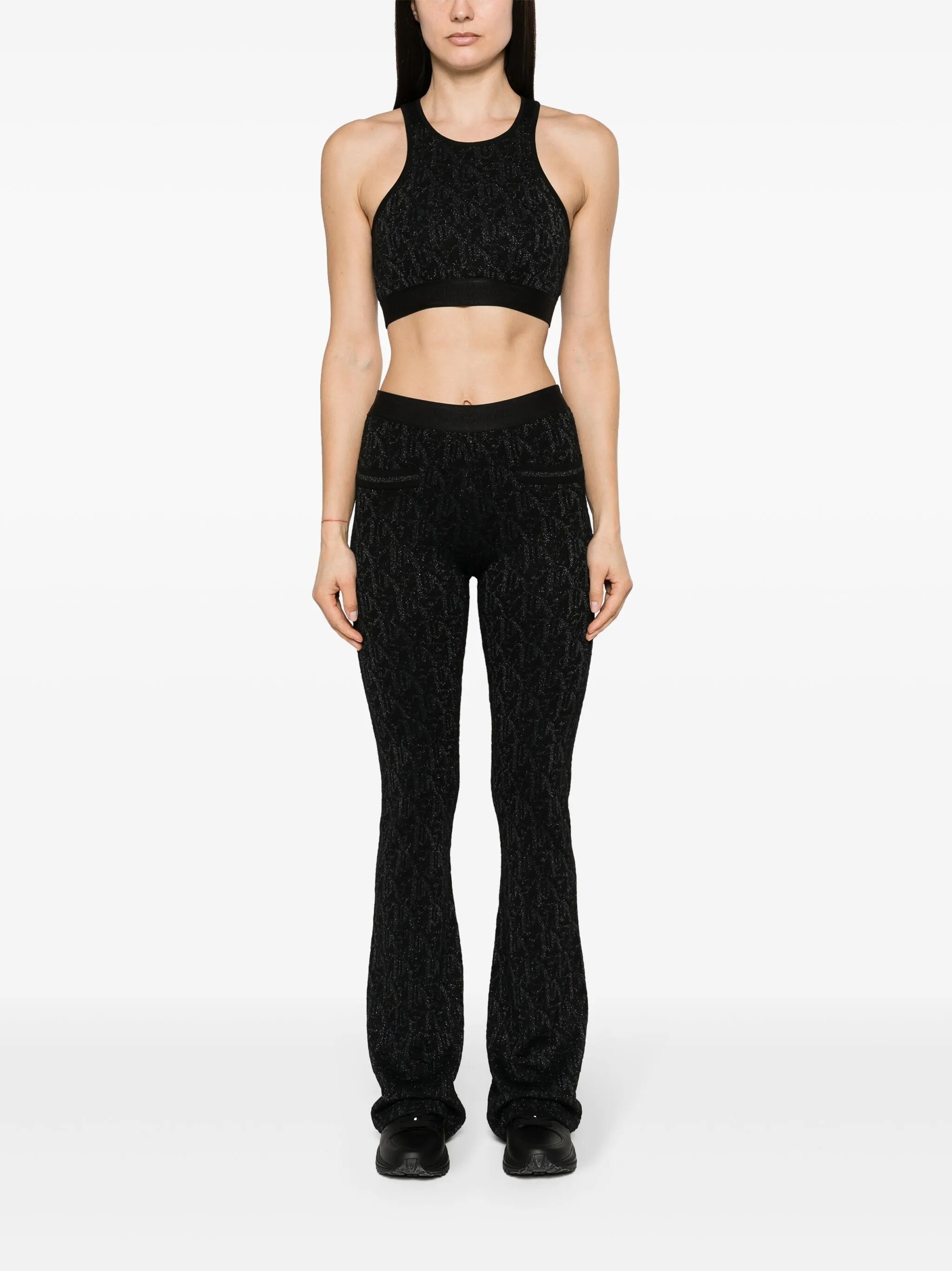 monogram-jacquard knitted flared trousers