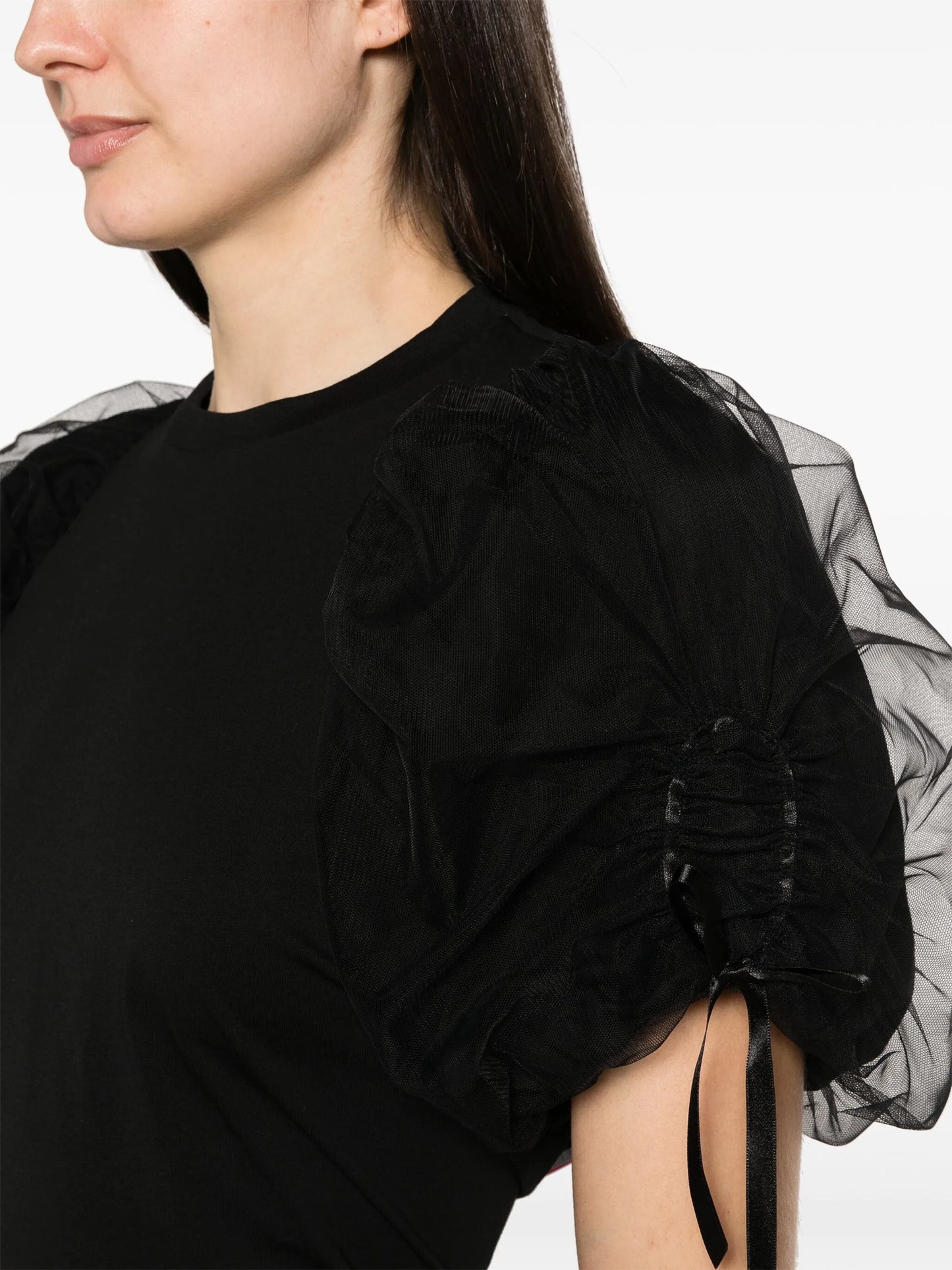 ruched-sleeves cotton T-shirt