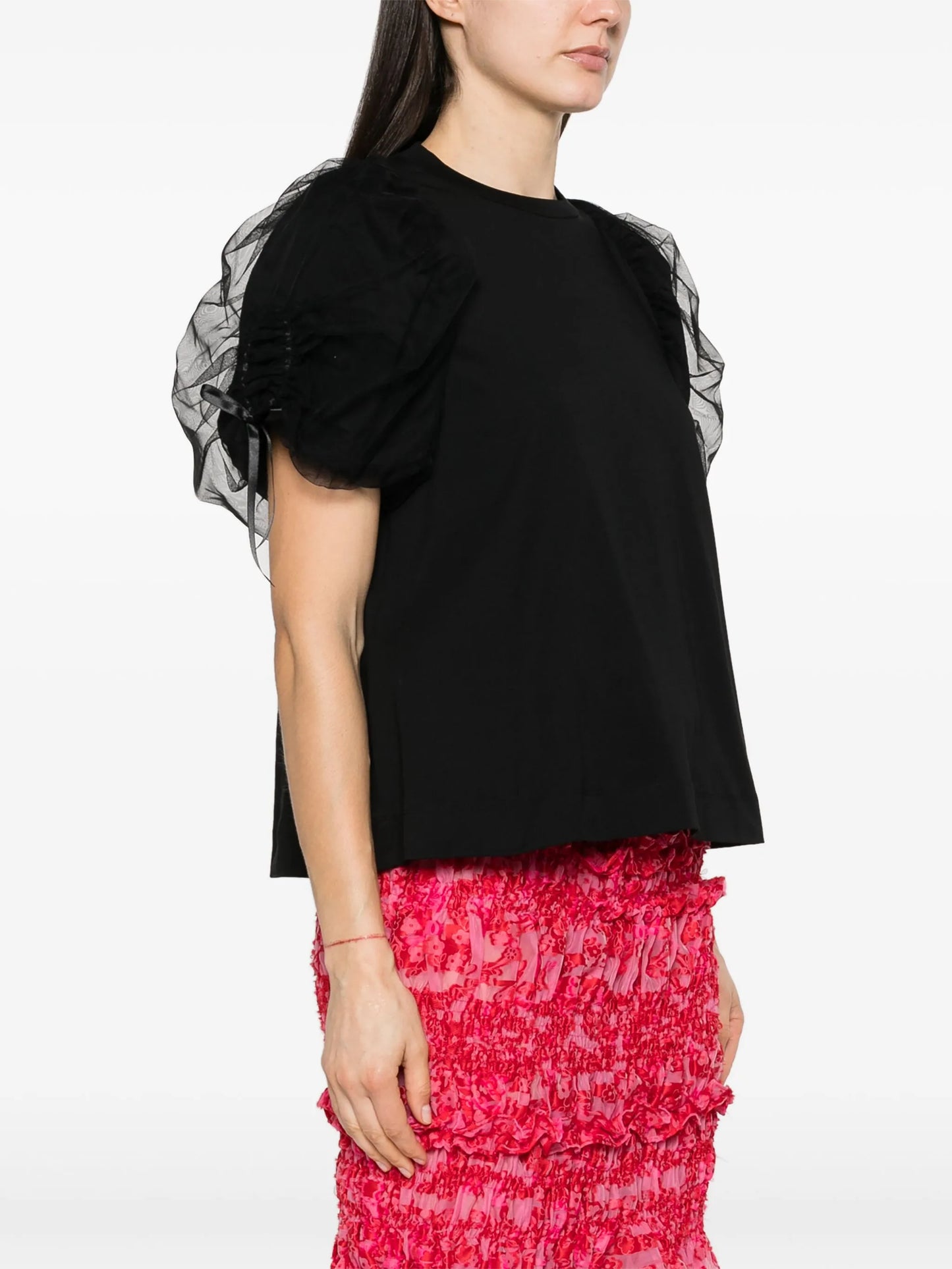 ruched-sleeves cotton T-shirt