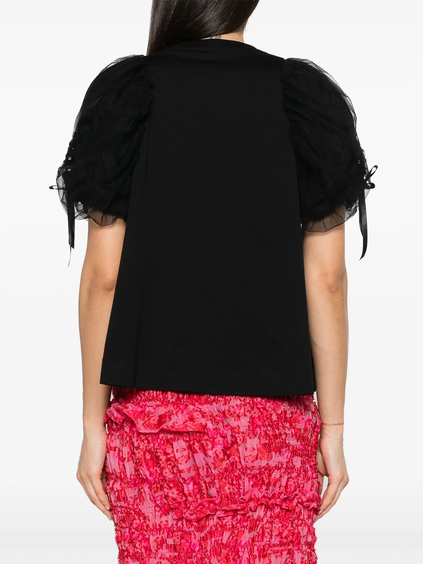 ruched-sleeves cotton T-shirt