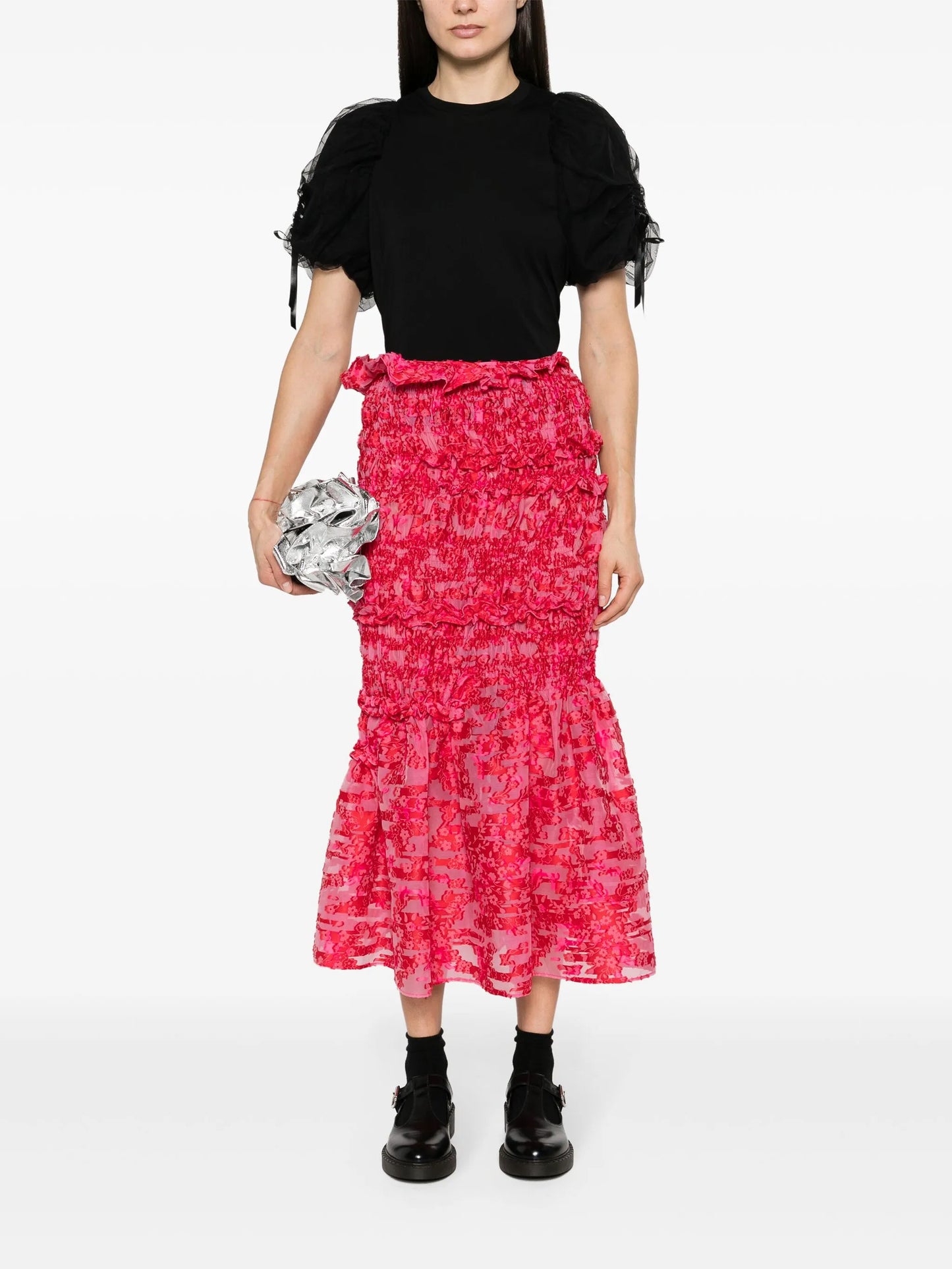 ruched-sleeves cotton T-shirt