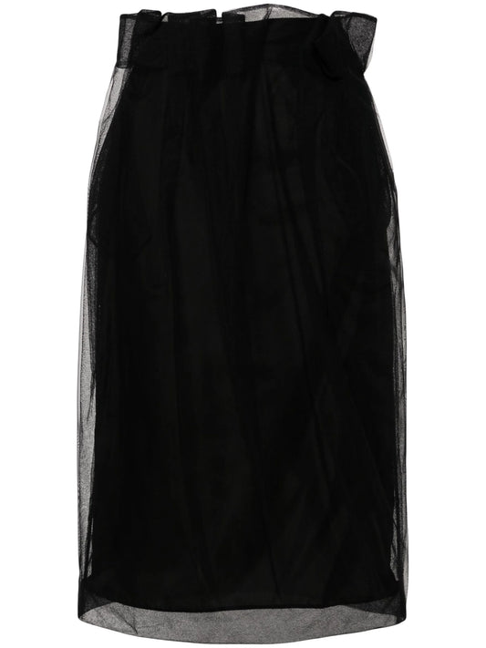 draped-waist tulle midi skirt