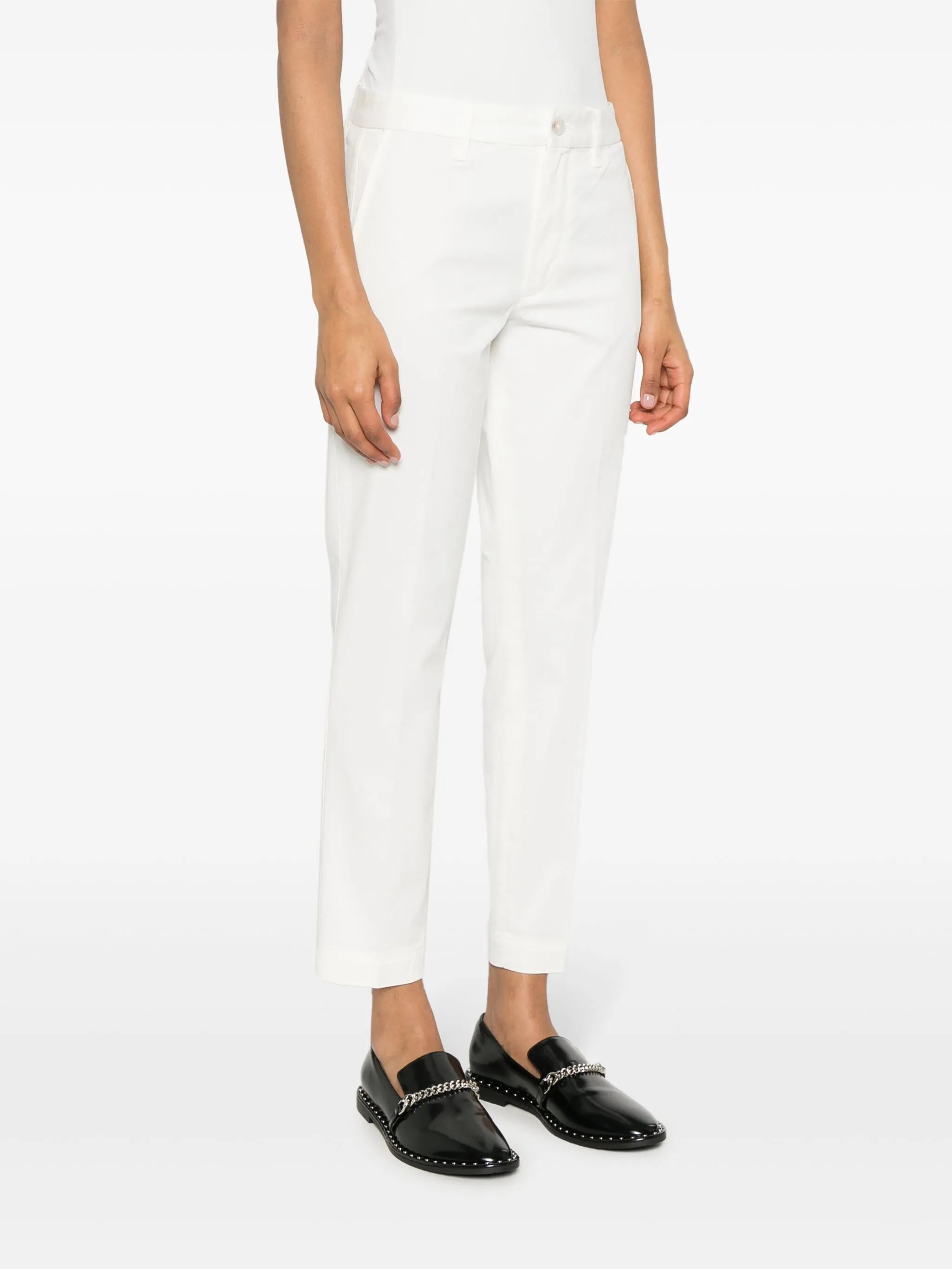 high-waisted slim-fit trousers