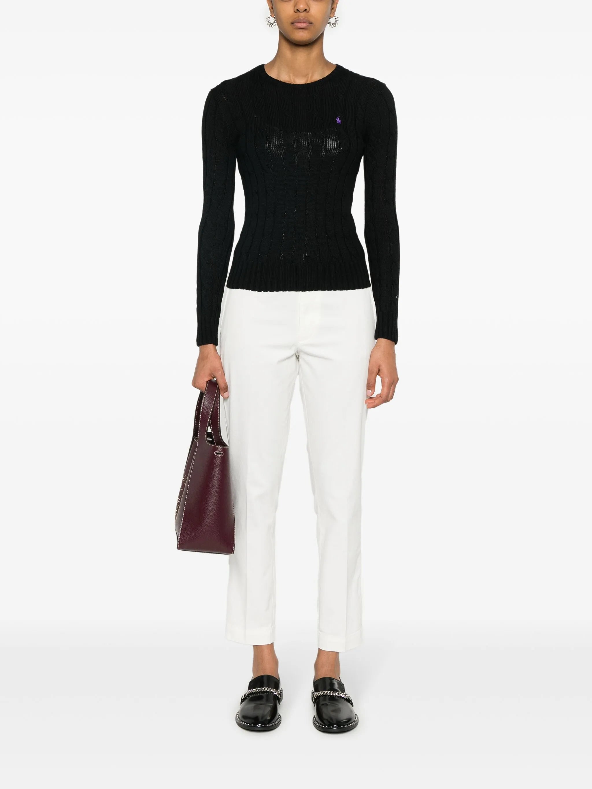 high-waisted slim-fit trousers