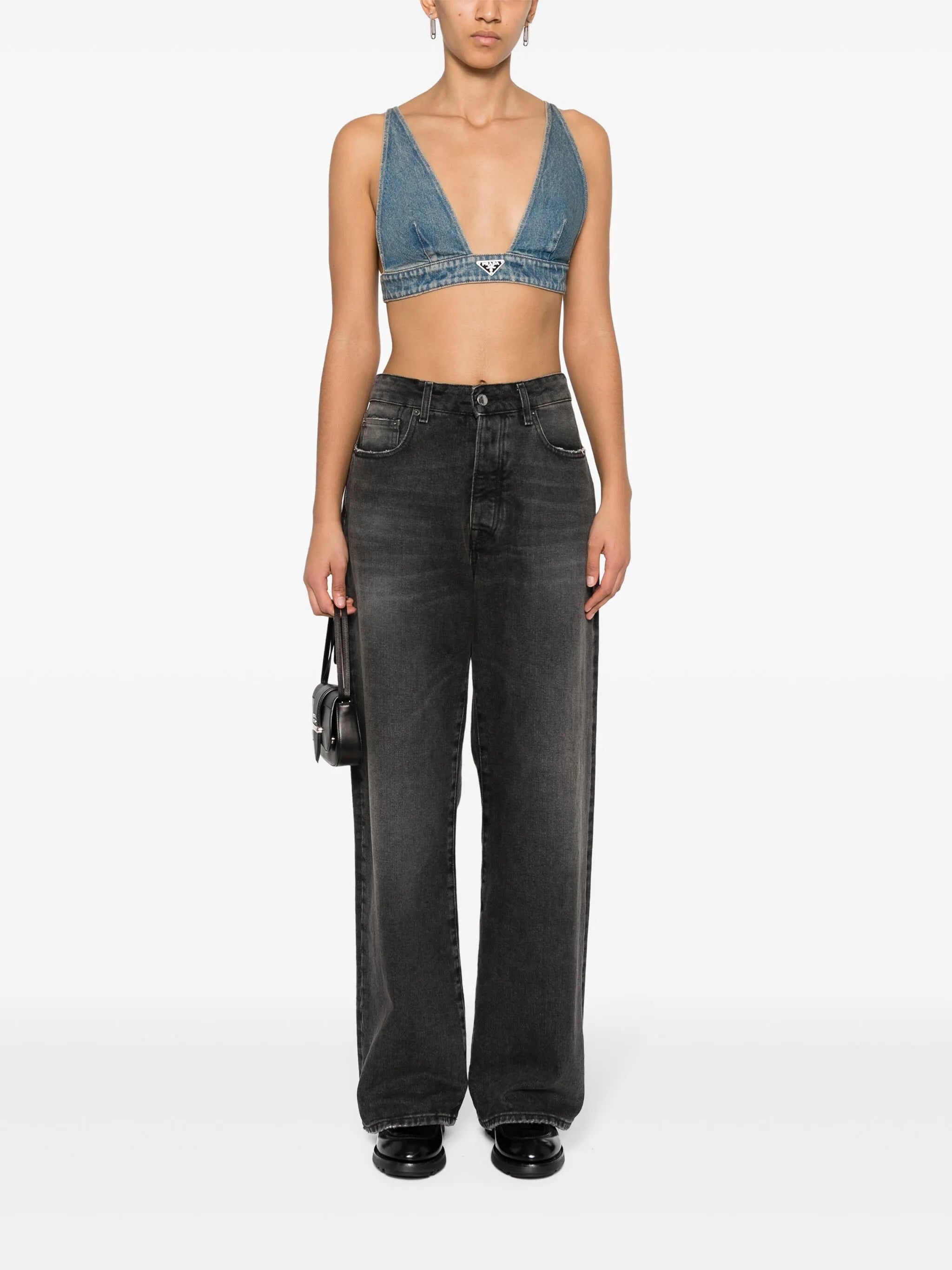 triangle-logo denim crop top