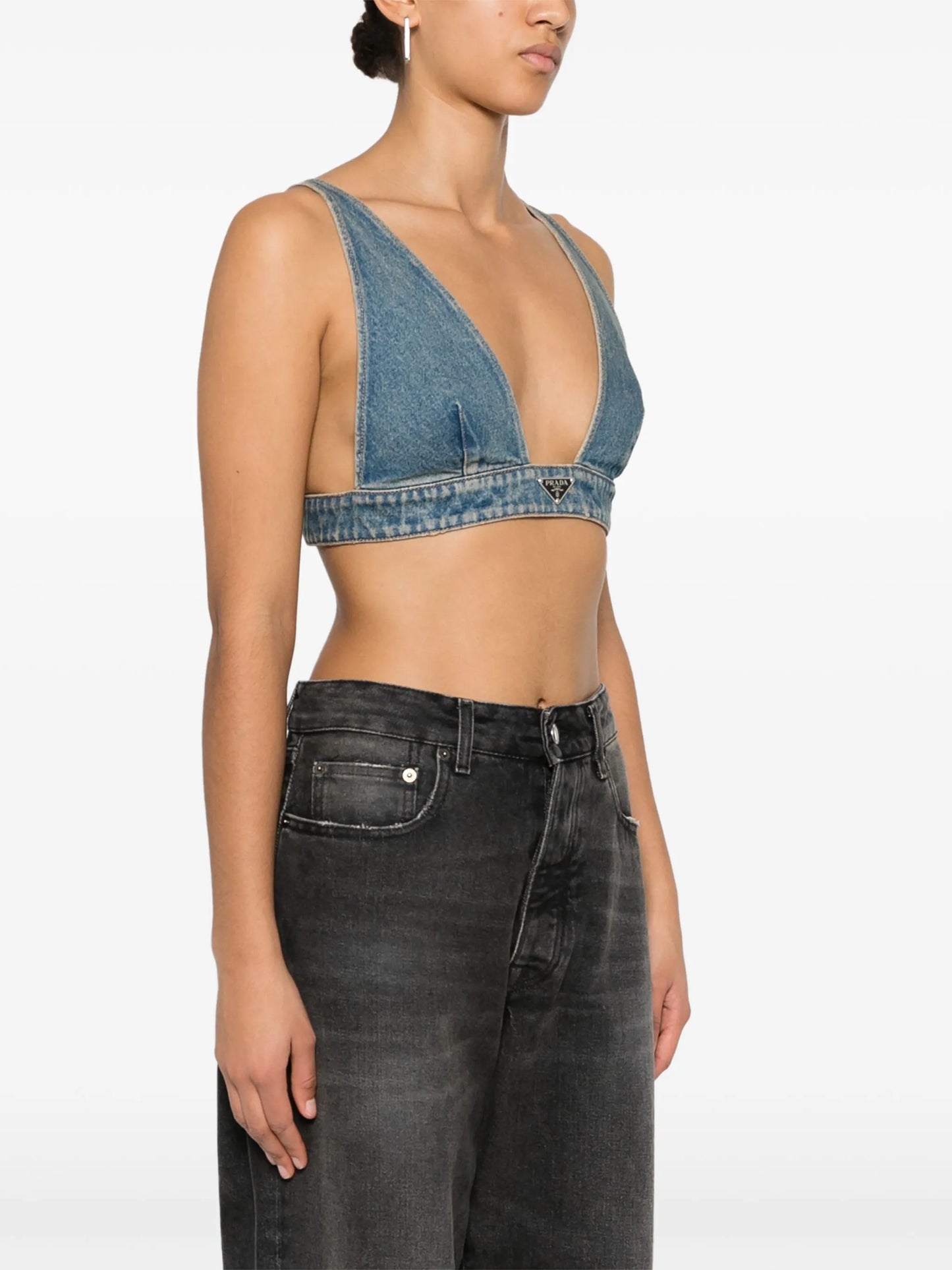 triangle-logo denim crop top