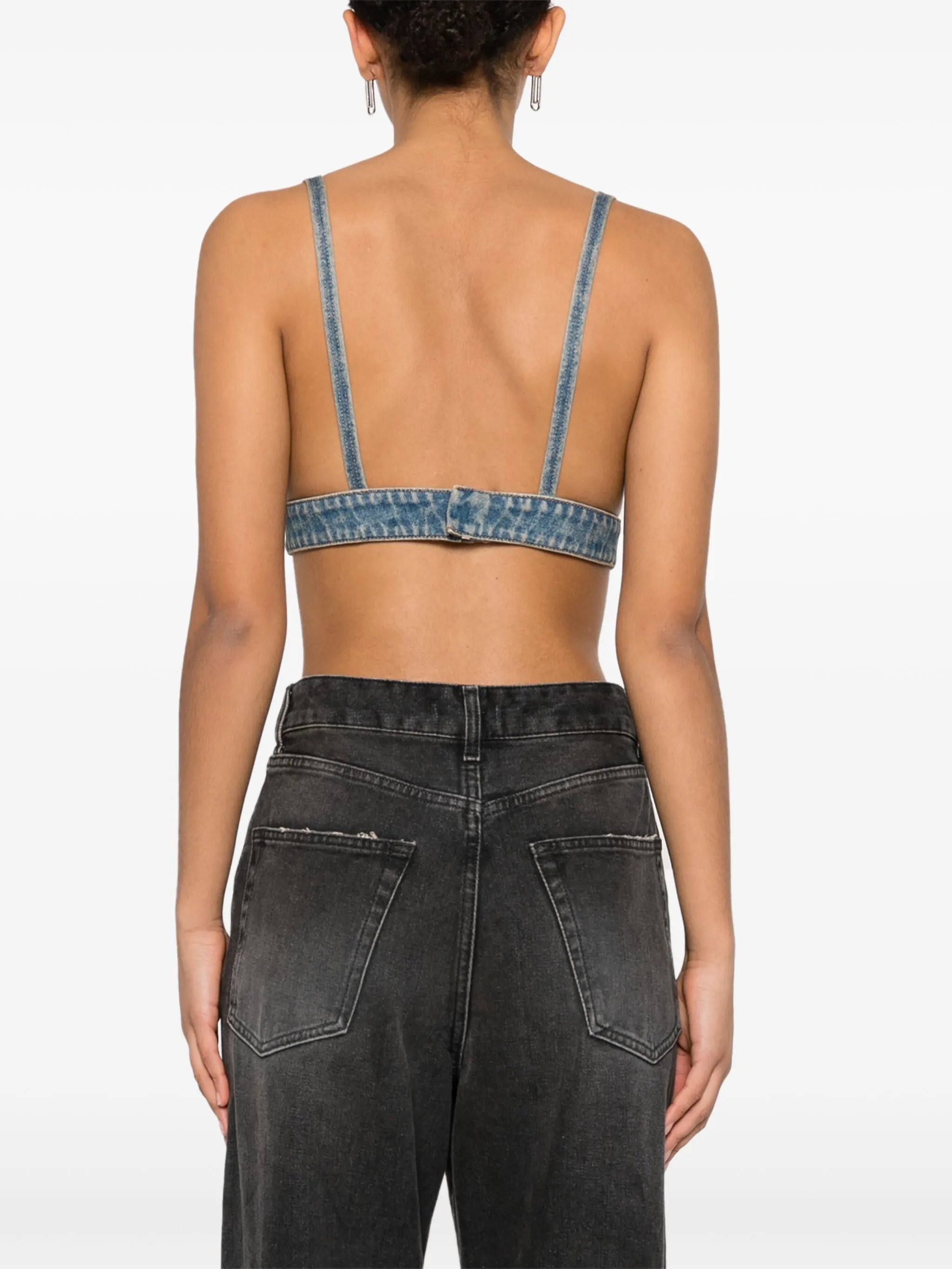 triangle-logo denim crop top