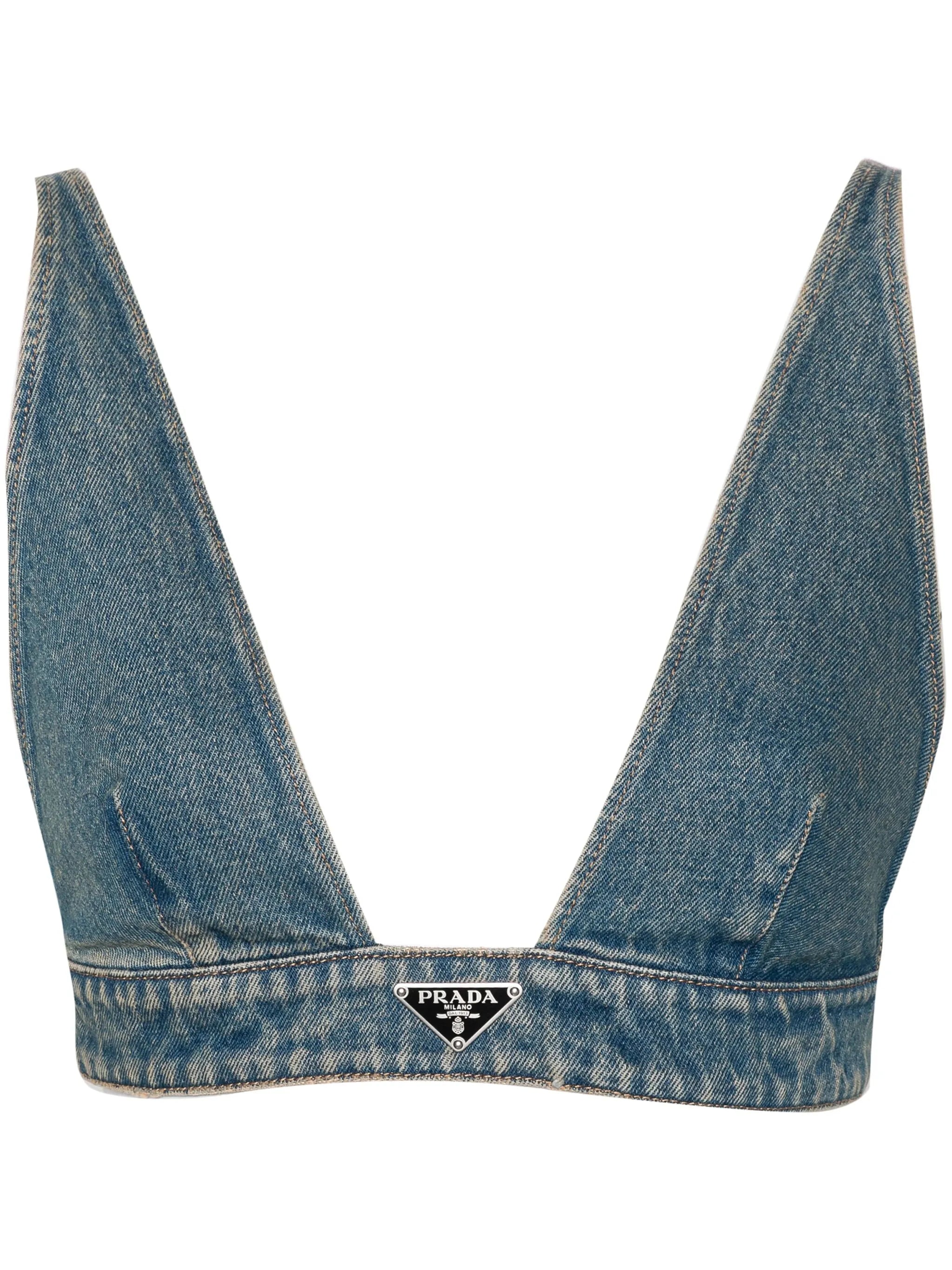 triangle-logo denim crop top