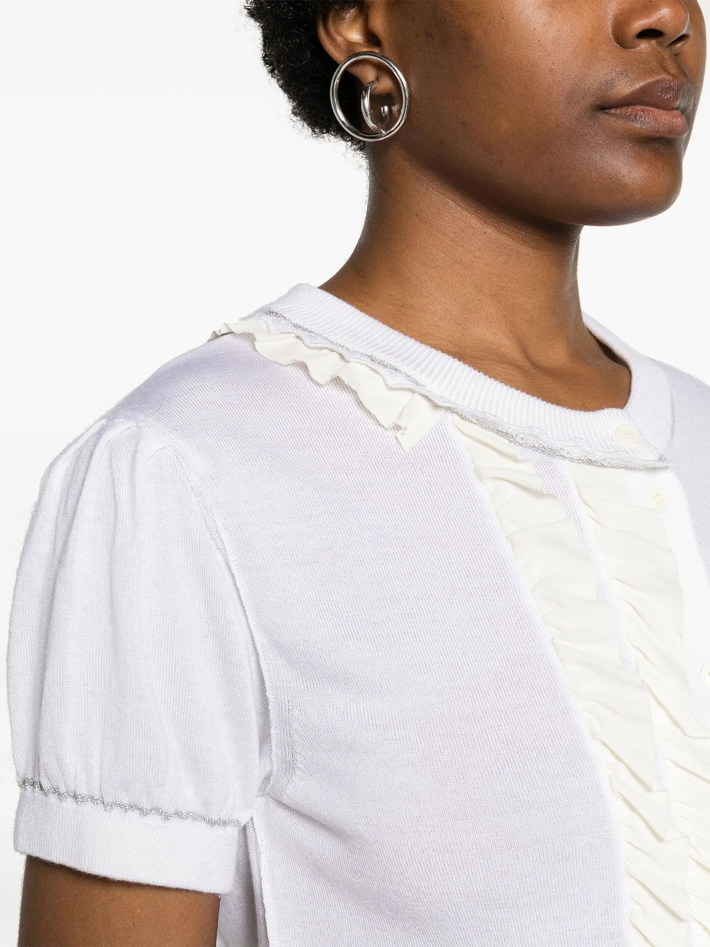 ruffled merino-blend cardigan