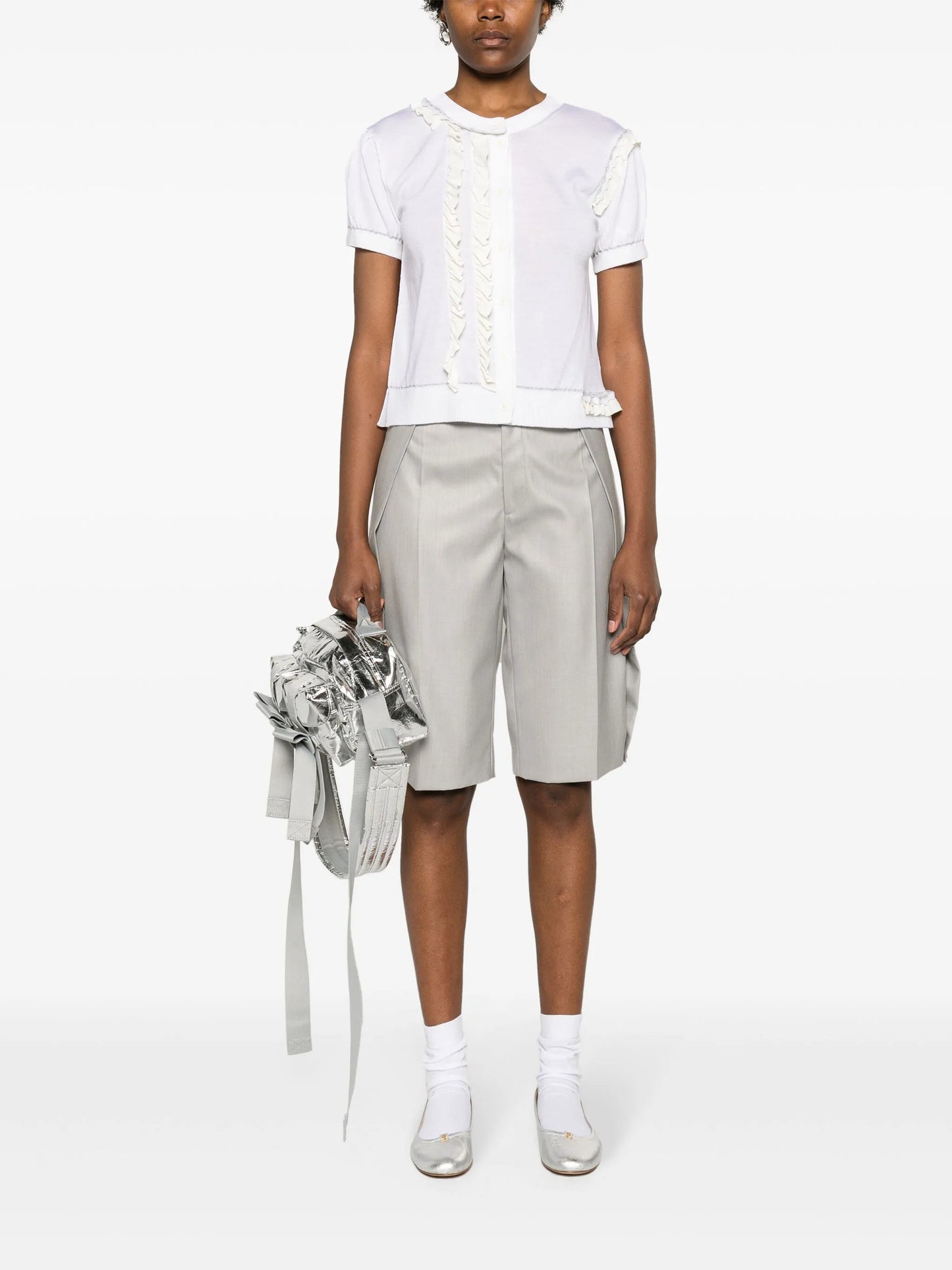 ruffled merino-blend cardigan