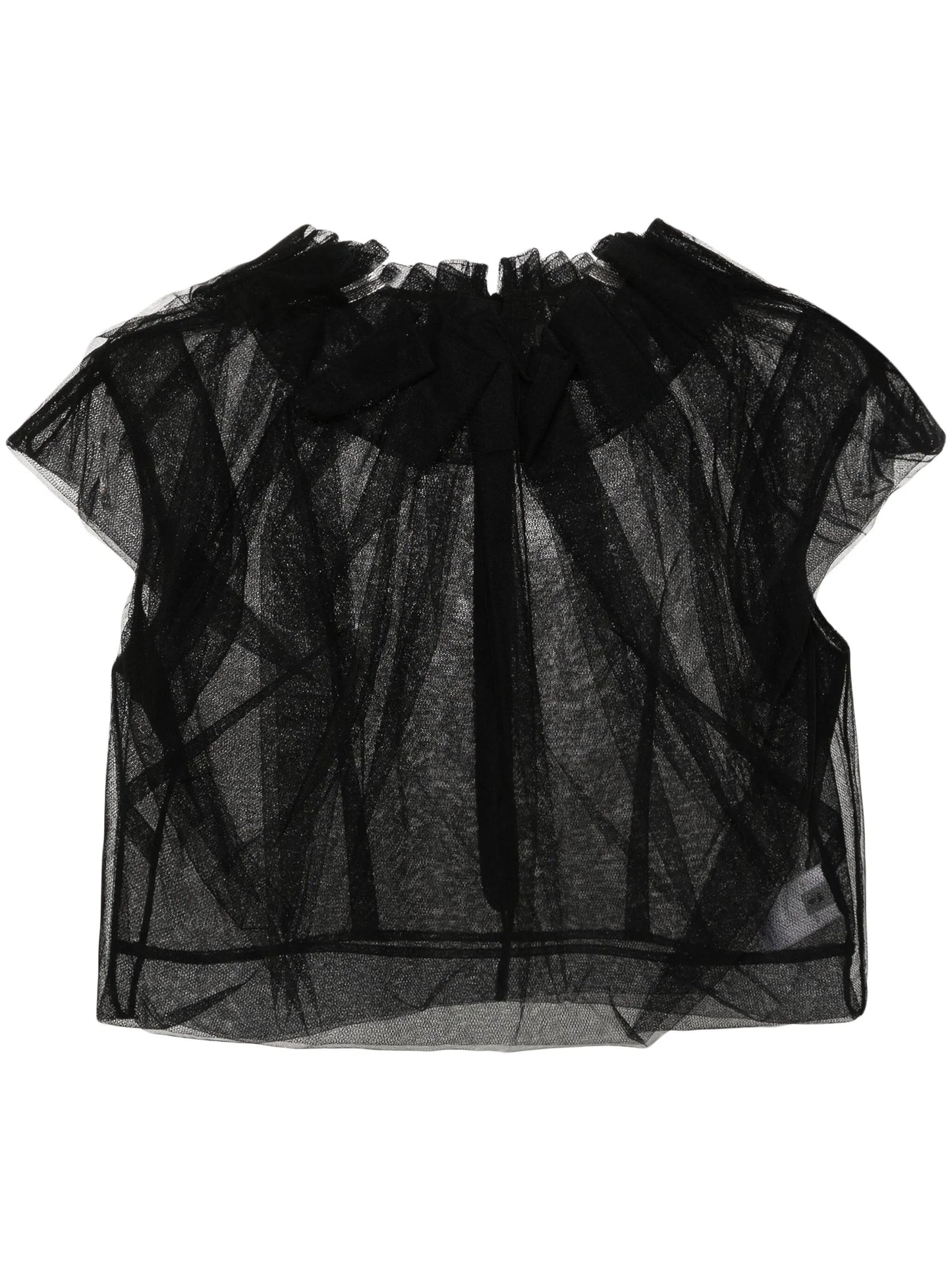 gathered-neckline tulle blouse