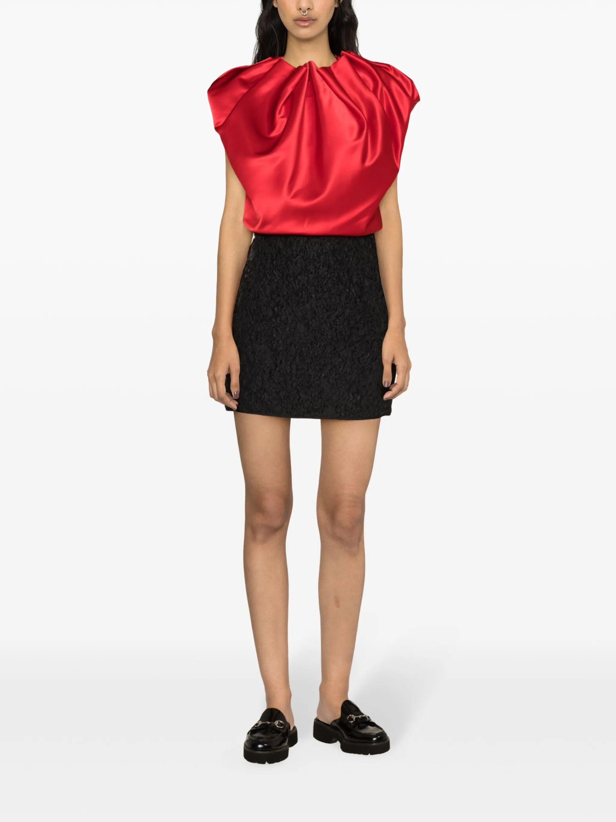 draped satin cropped blouse