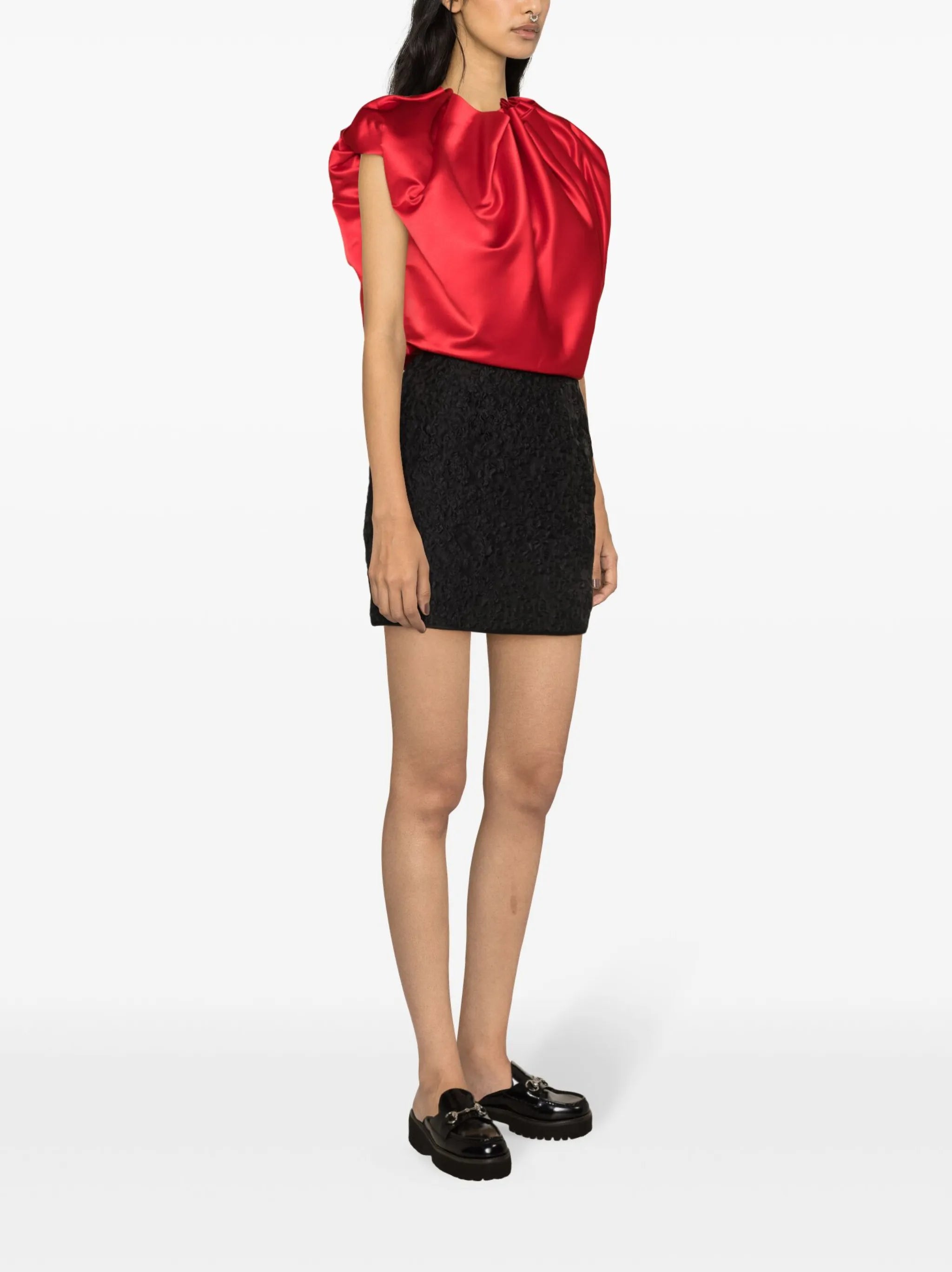 draped satin cropped blouse
