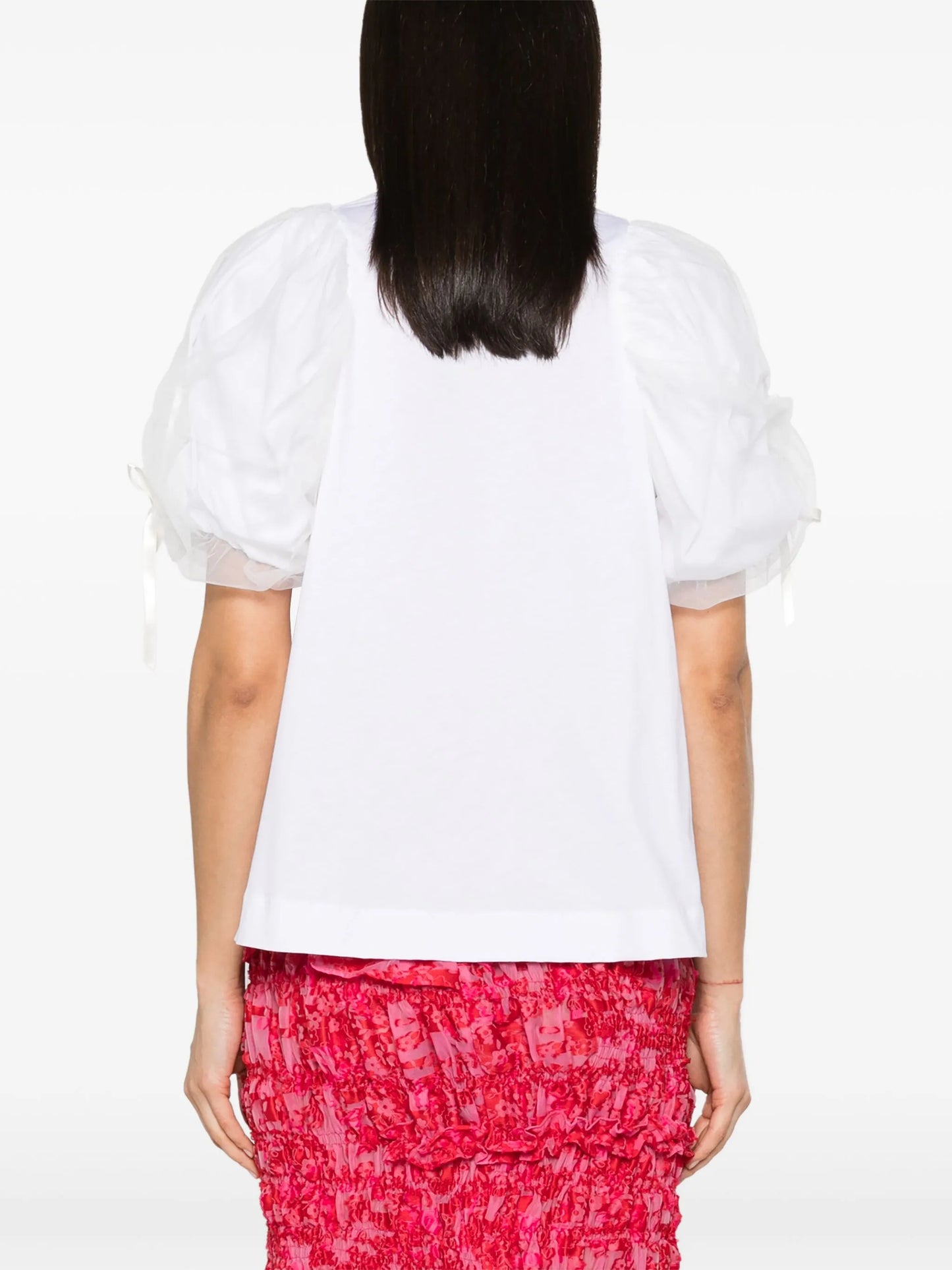 ruched-sleeves cotton T-shirt