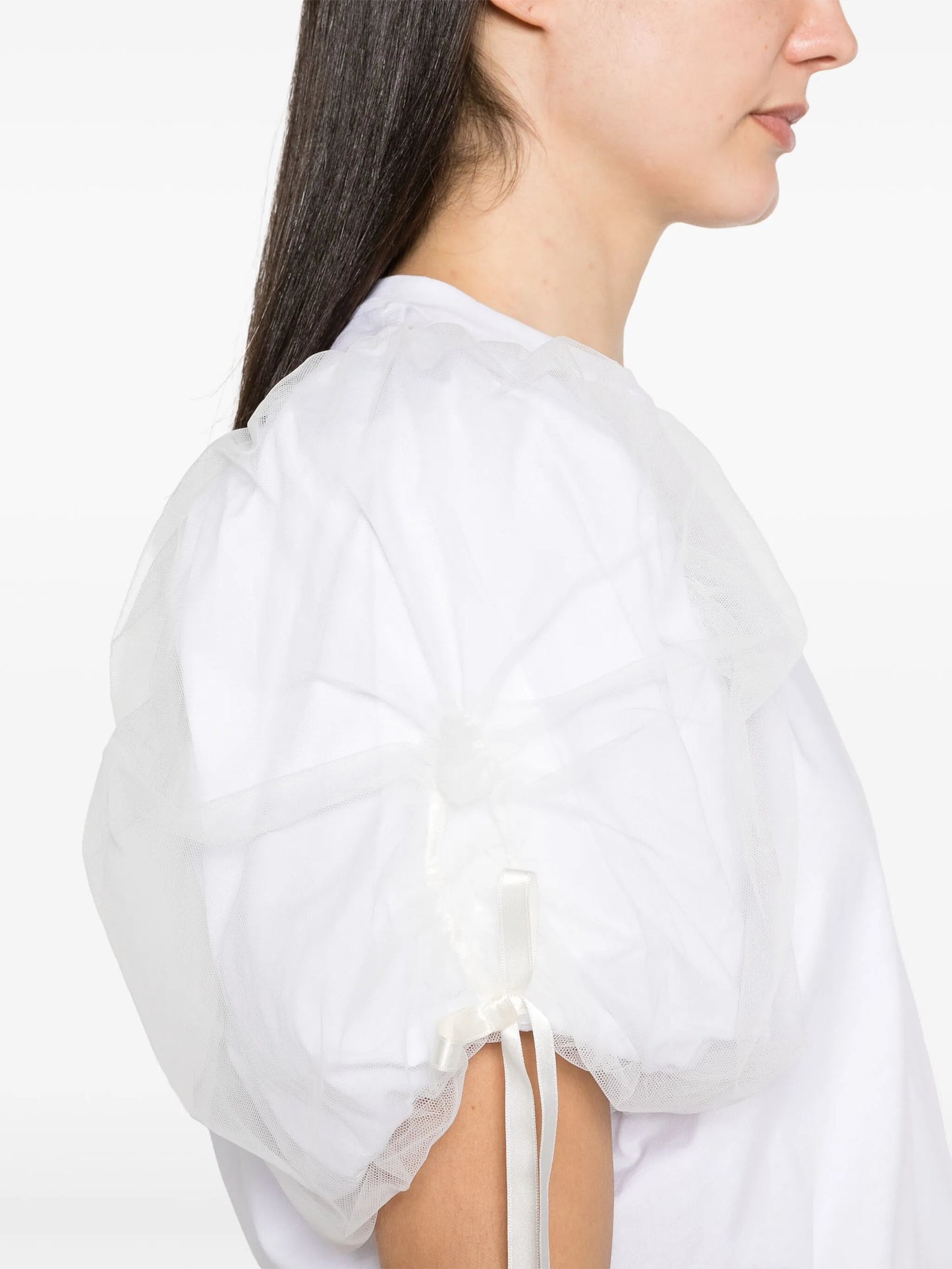 ruched-sleeves cotton T-shirt
