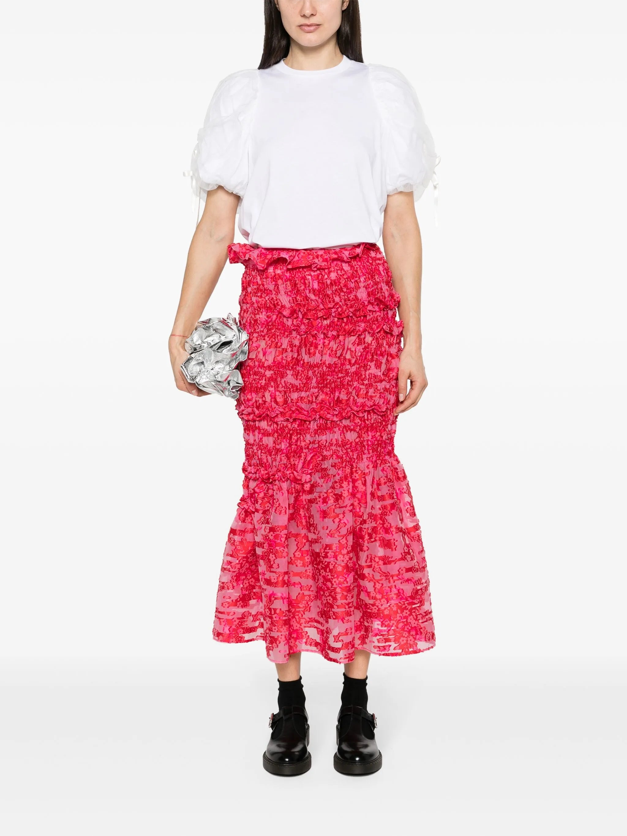 ruched-sleeves cotton T-shirt