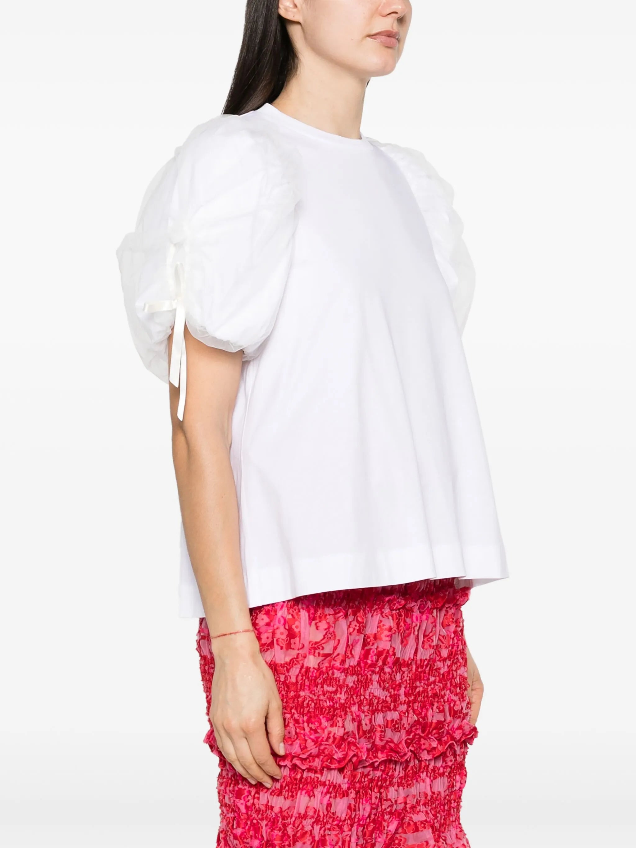 ruched-sleeves cotton T-shirt