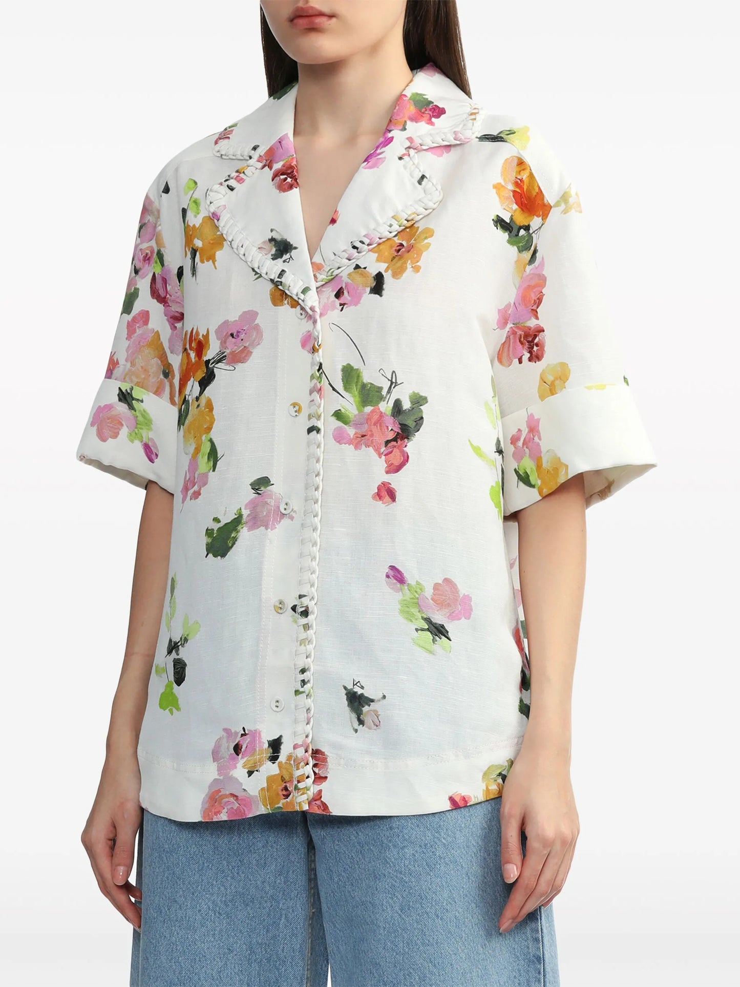 floral-print short-sleeve shirt