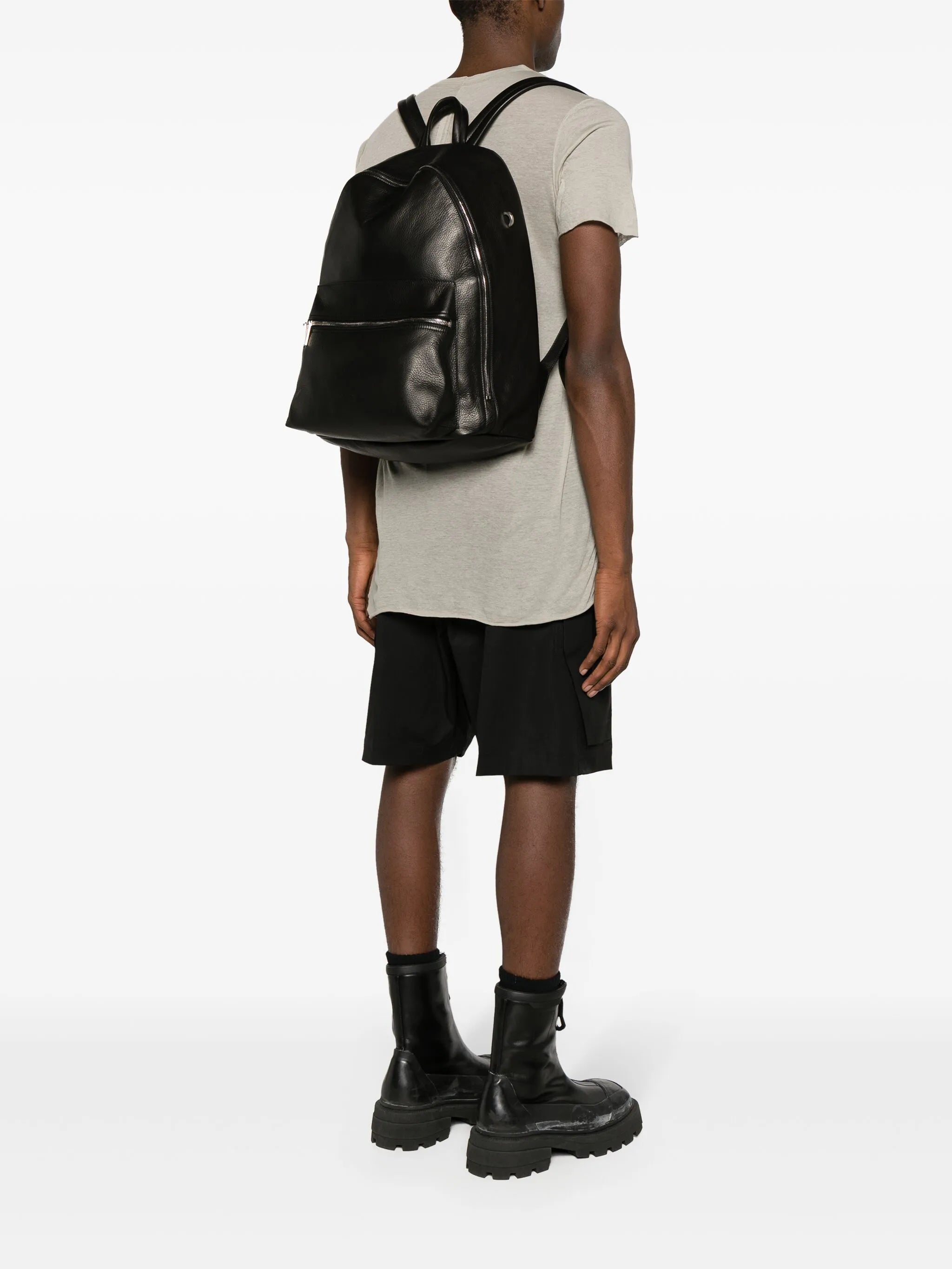 grained leather laptop backpack