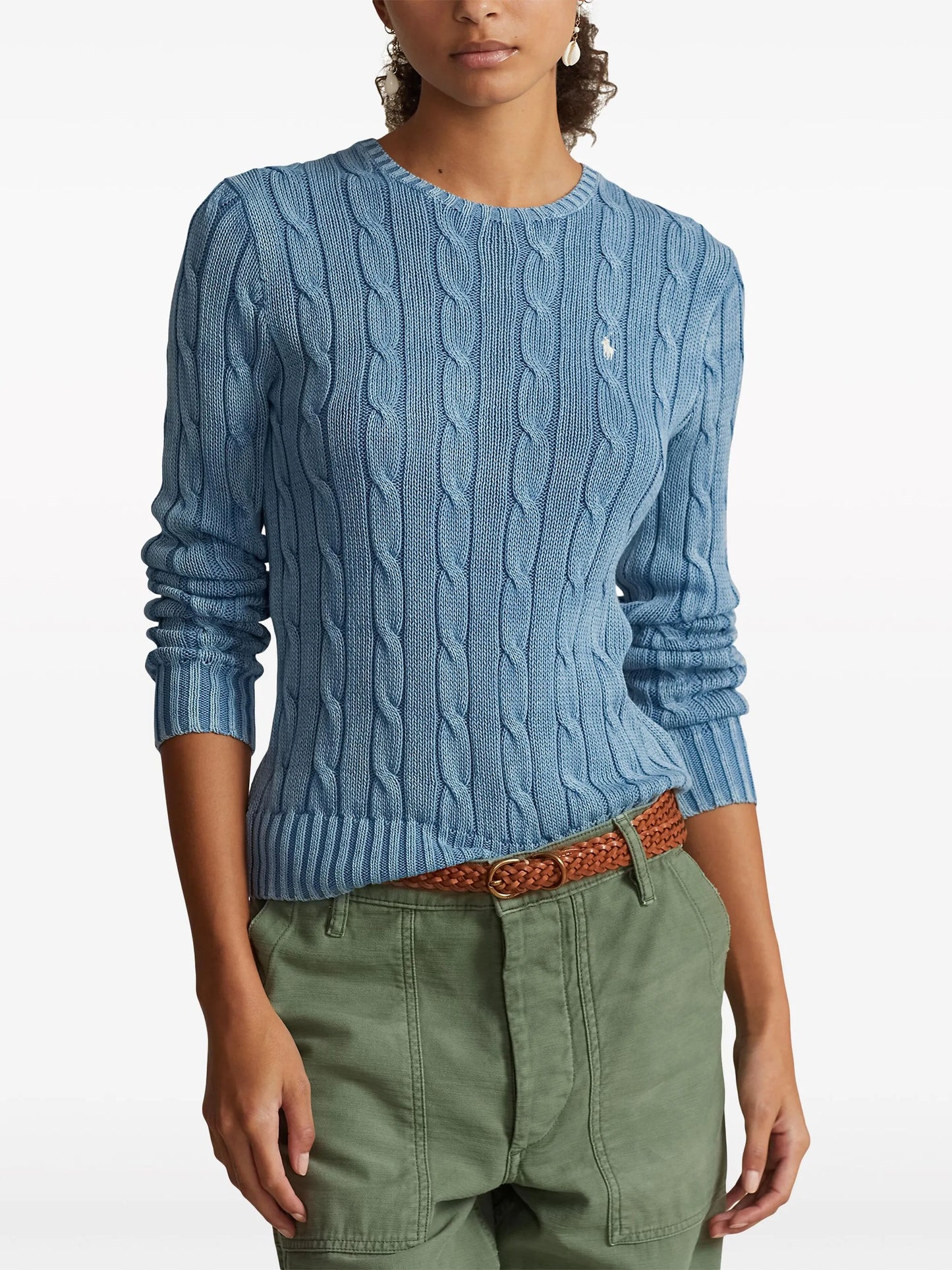 Polo Pony-embroidered cable-knit jumper