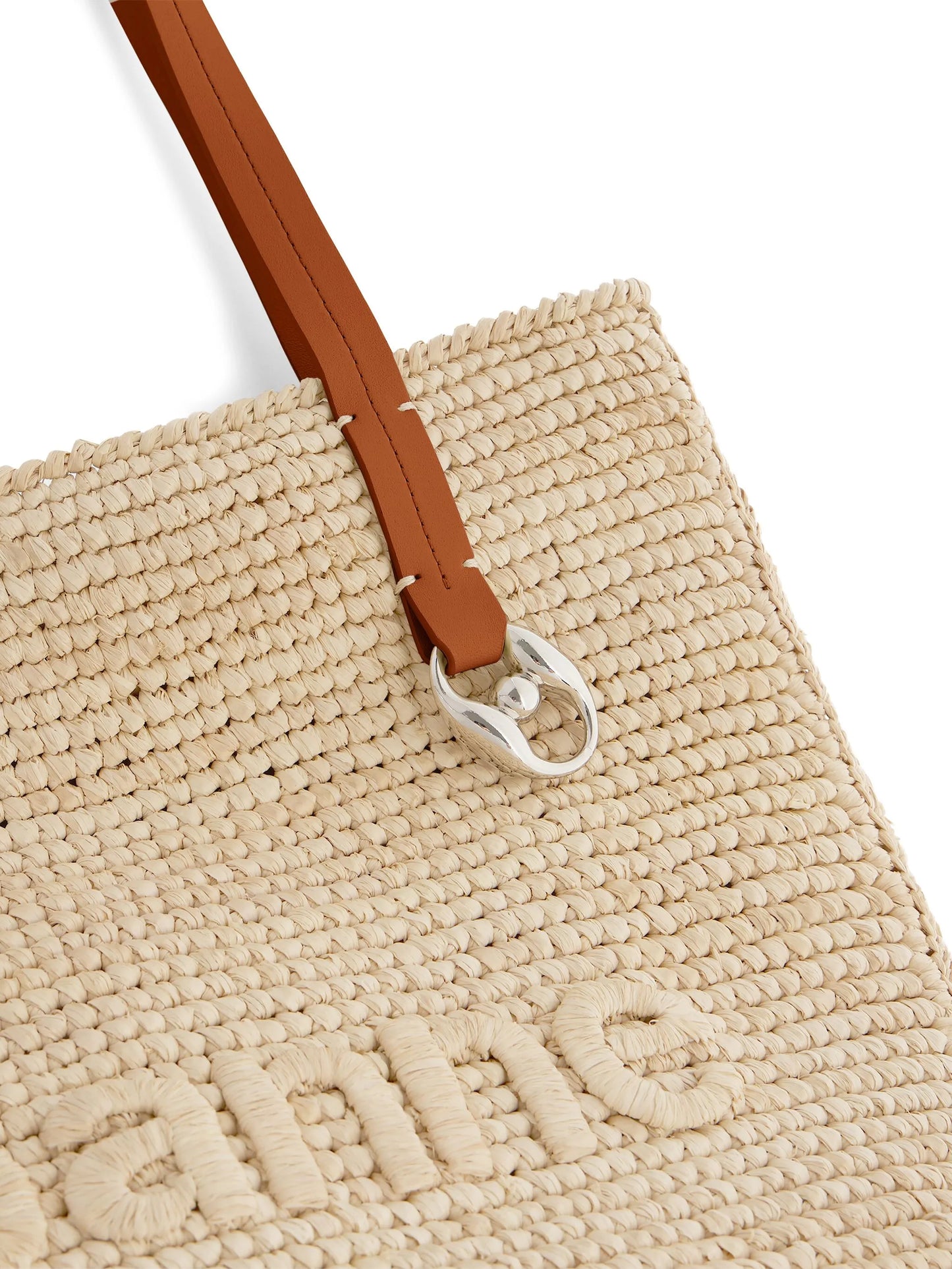 logo-embroidered raffia tote bag