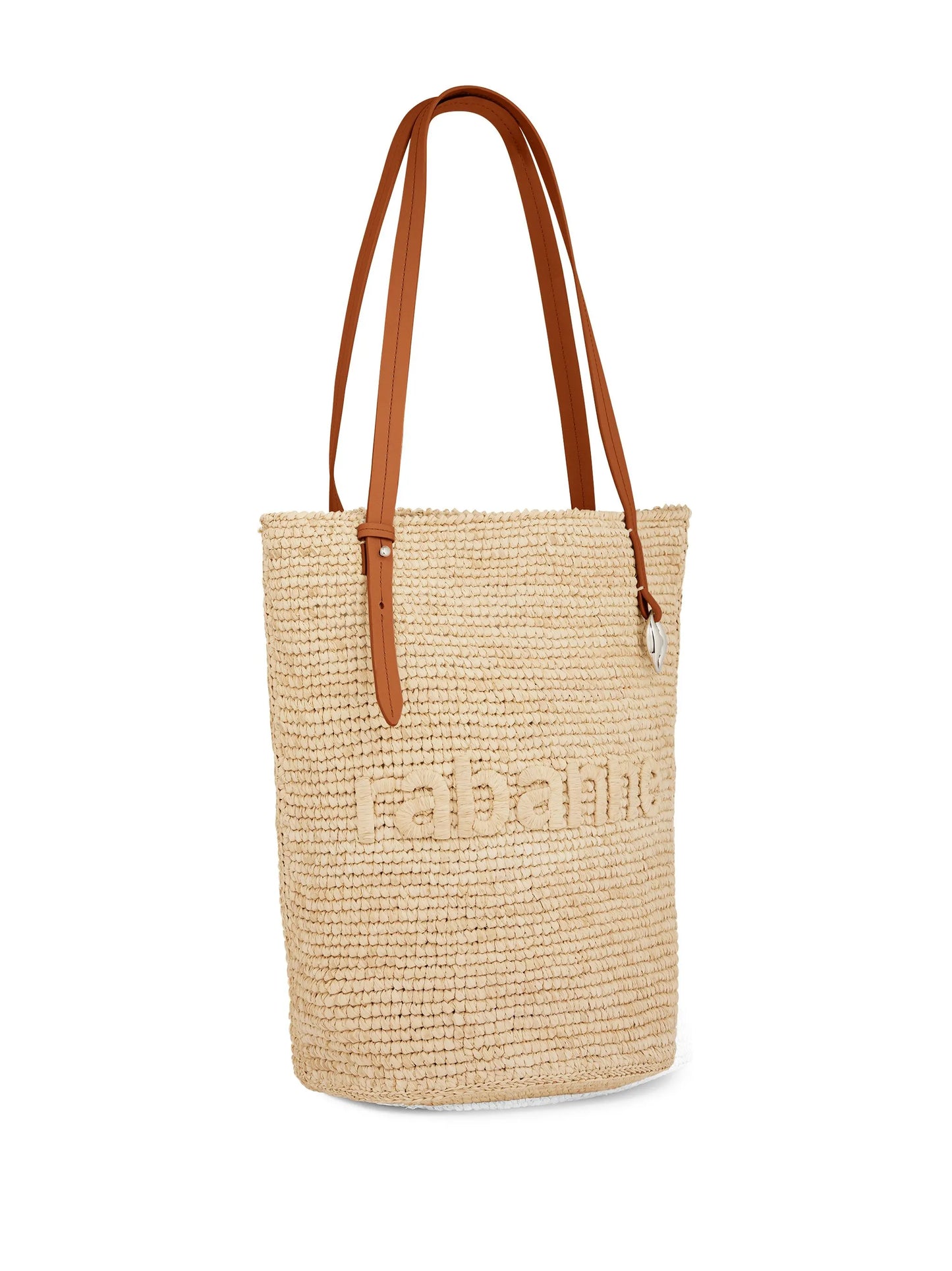 logo-embroidered raffia tote bag