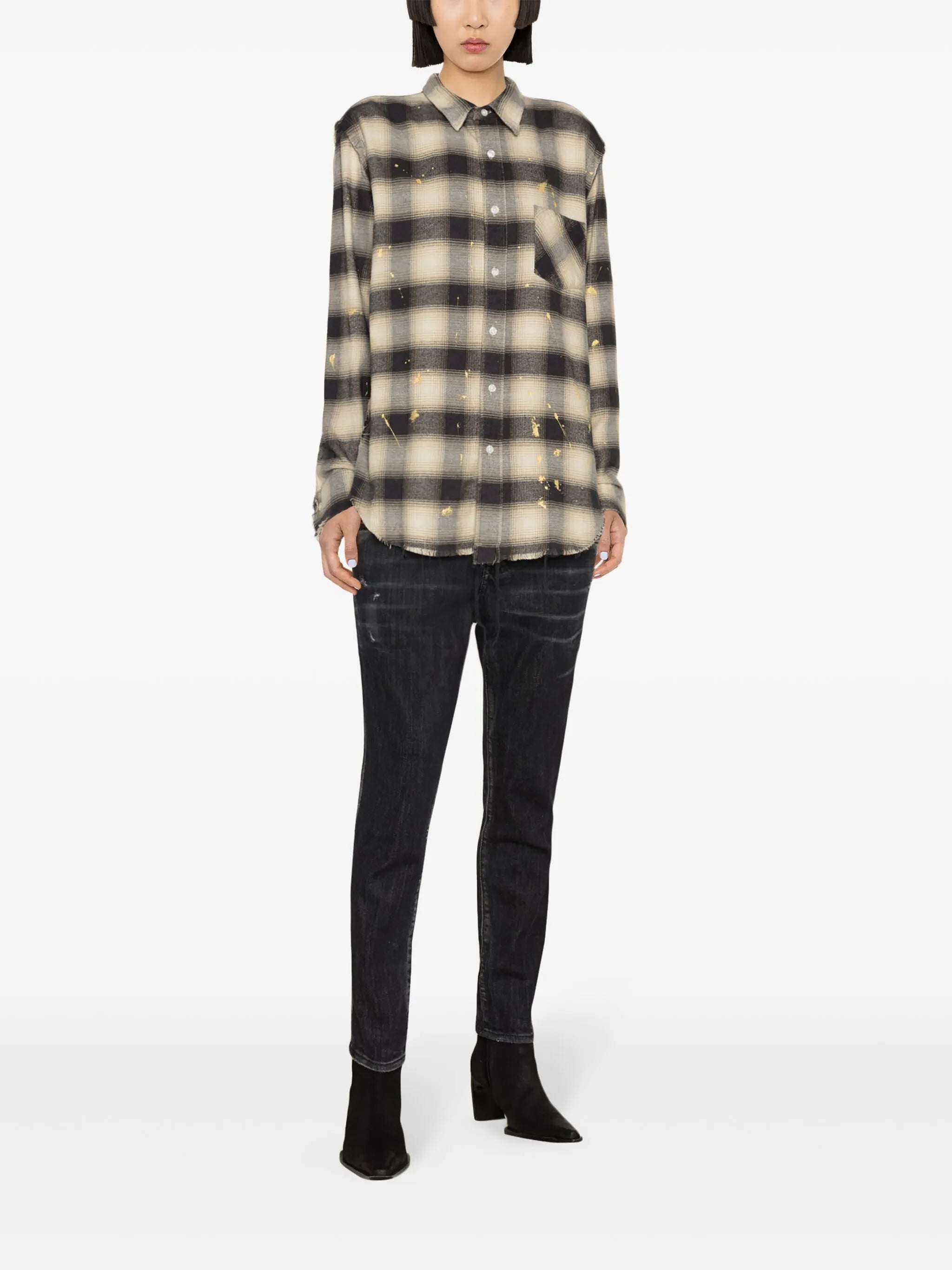 exposed-seams checked shirt