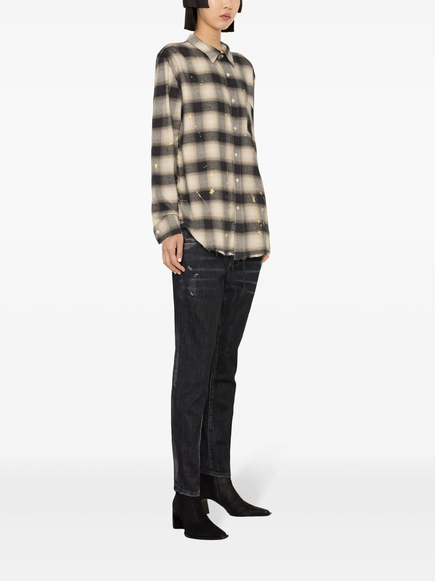 exposed-seams checked shirt