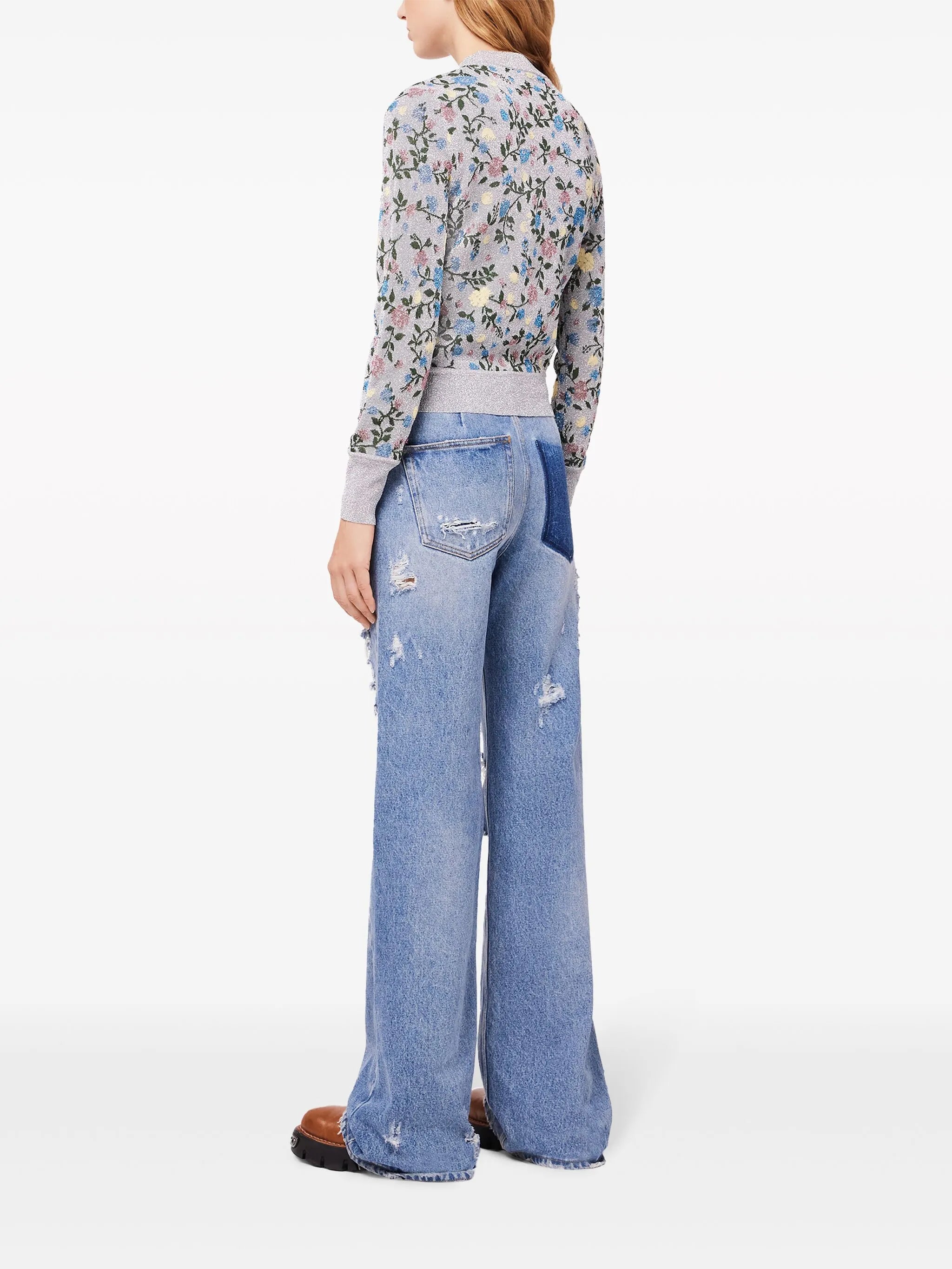 ripped-detailing cotton wide-leg jeans