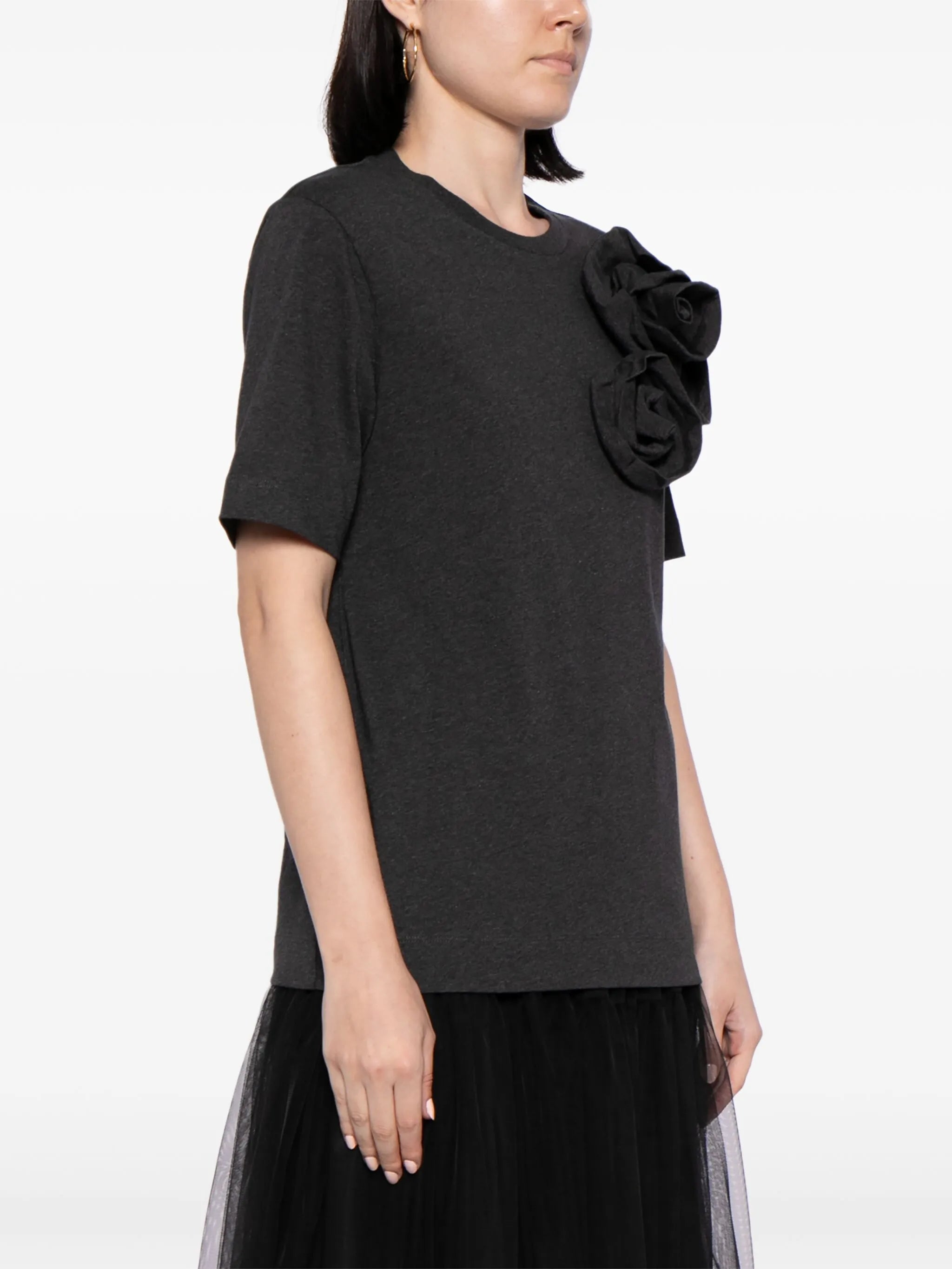 rose-appliqué cotton T-shirt