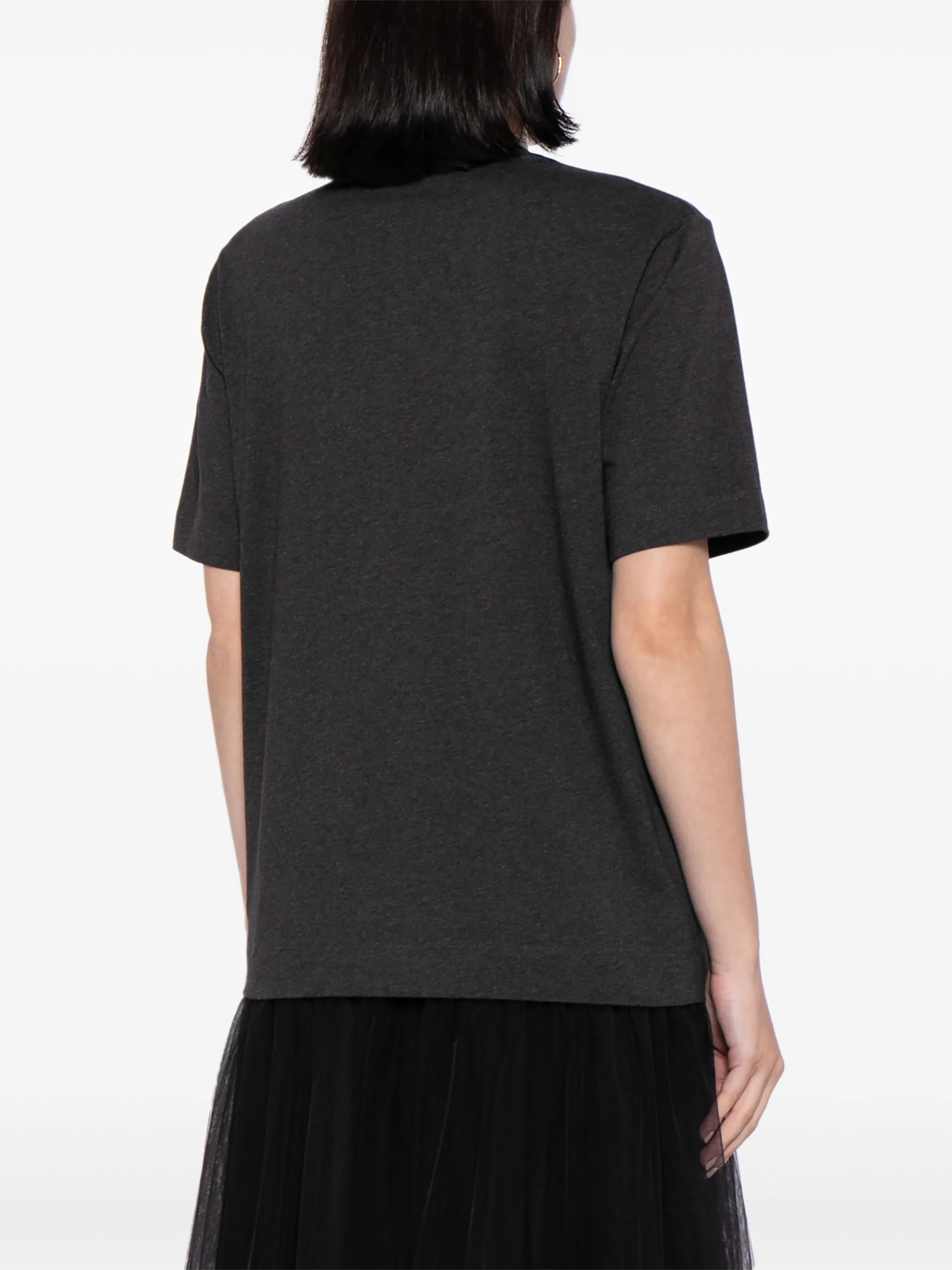 rose-appliqué cotton T-shirt