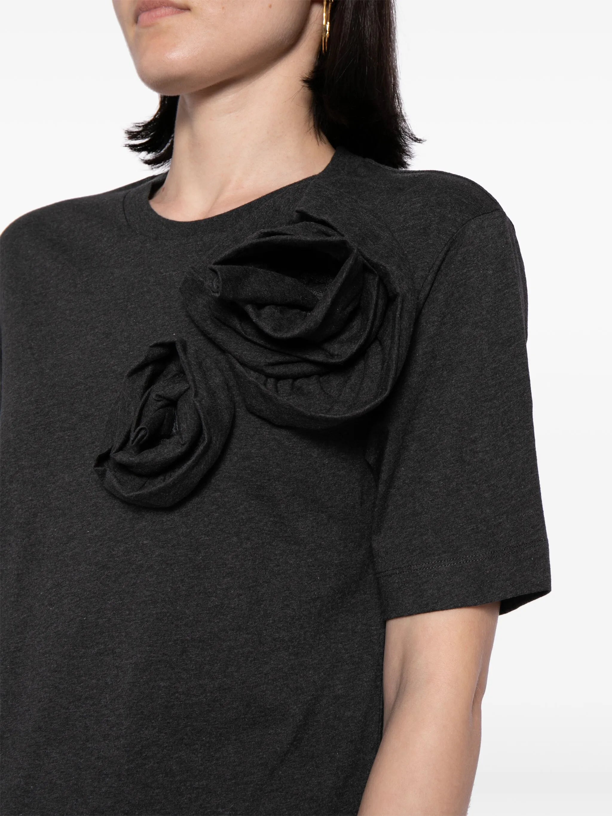 rose-appliqué cotton T-shirt