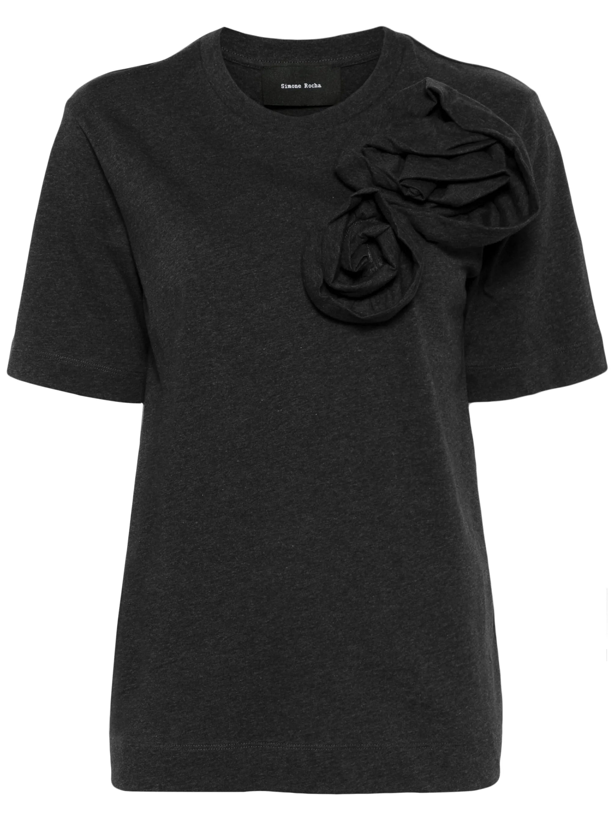 rose-appliqué cotton T-shirt